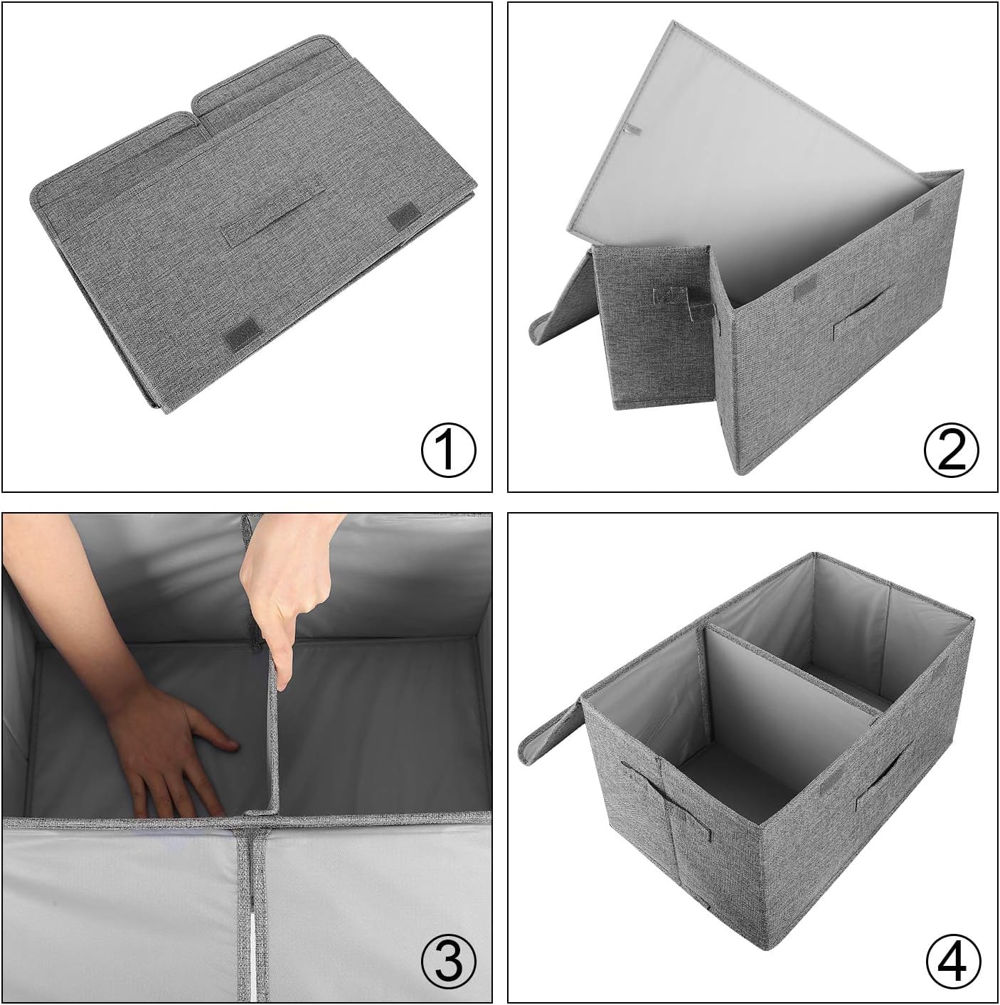 Fabric Clothes Organizer – Large Foldable Linen Storage Box with Strong Handles, Removable Divider,Durable & Spacious Closet Solution – Grey