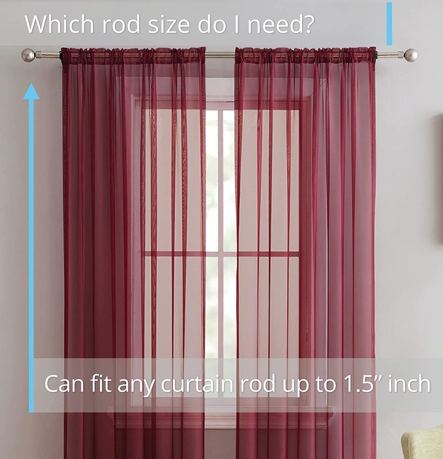 Elegant Voile Chiffon Curtains - Rod Pocket Design - Luxury Soft Fabric 1 Panel