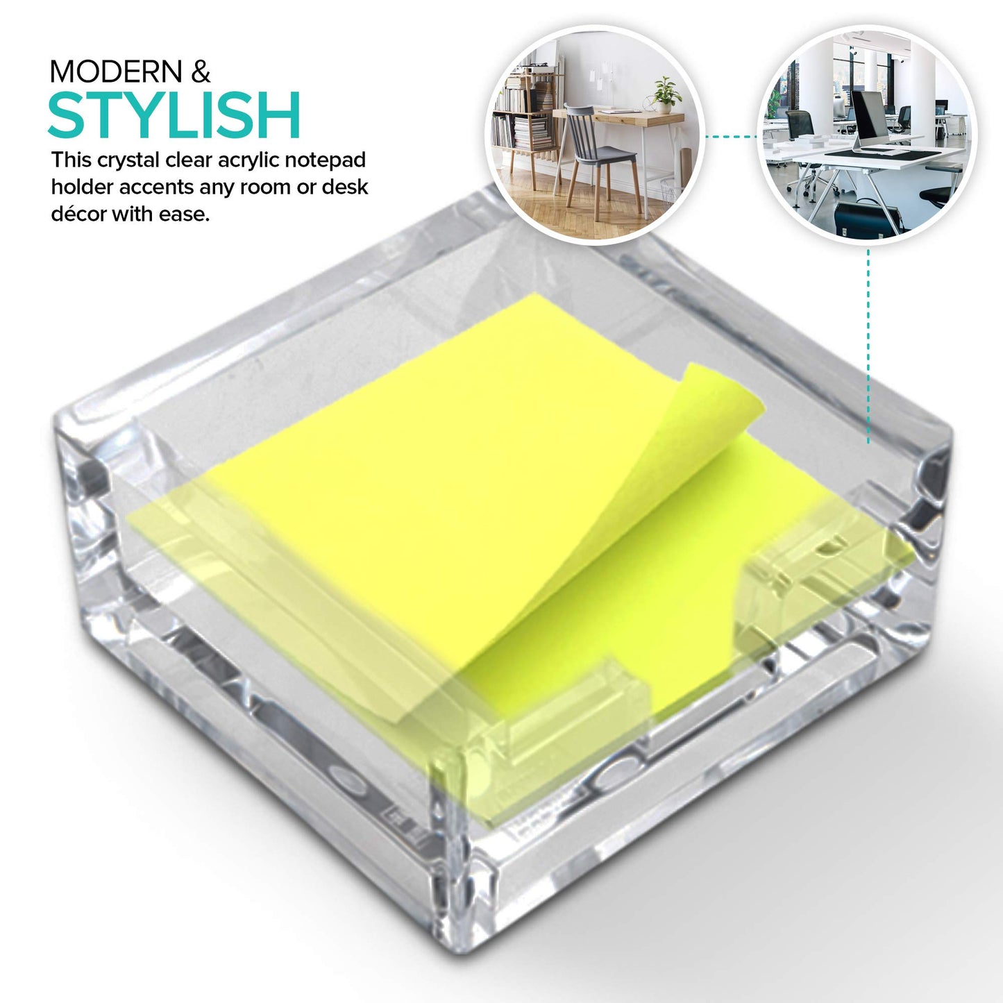 Acrylic Notepad Box - Clear Sticky Notes Holder for Desk Organization, Suitable for Office, Dorm Room, Classroom and Workstation Use, Square Acrylic Holder Without Pads, Clear