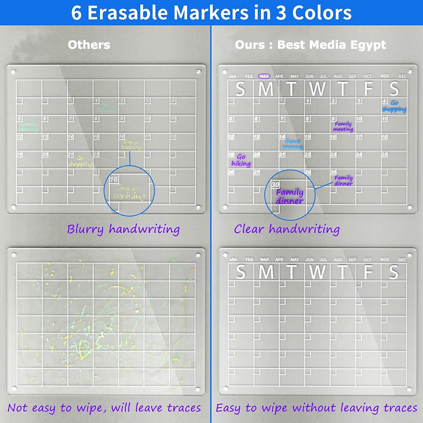 Acrylic Magnetic Dry Erase Board and Calendar Set, Clear Fridge Organizer with Markers and Pen Holder, 40 x 30 cm, For Planning Notes and Schedules, Set of 2