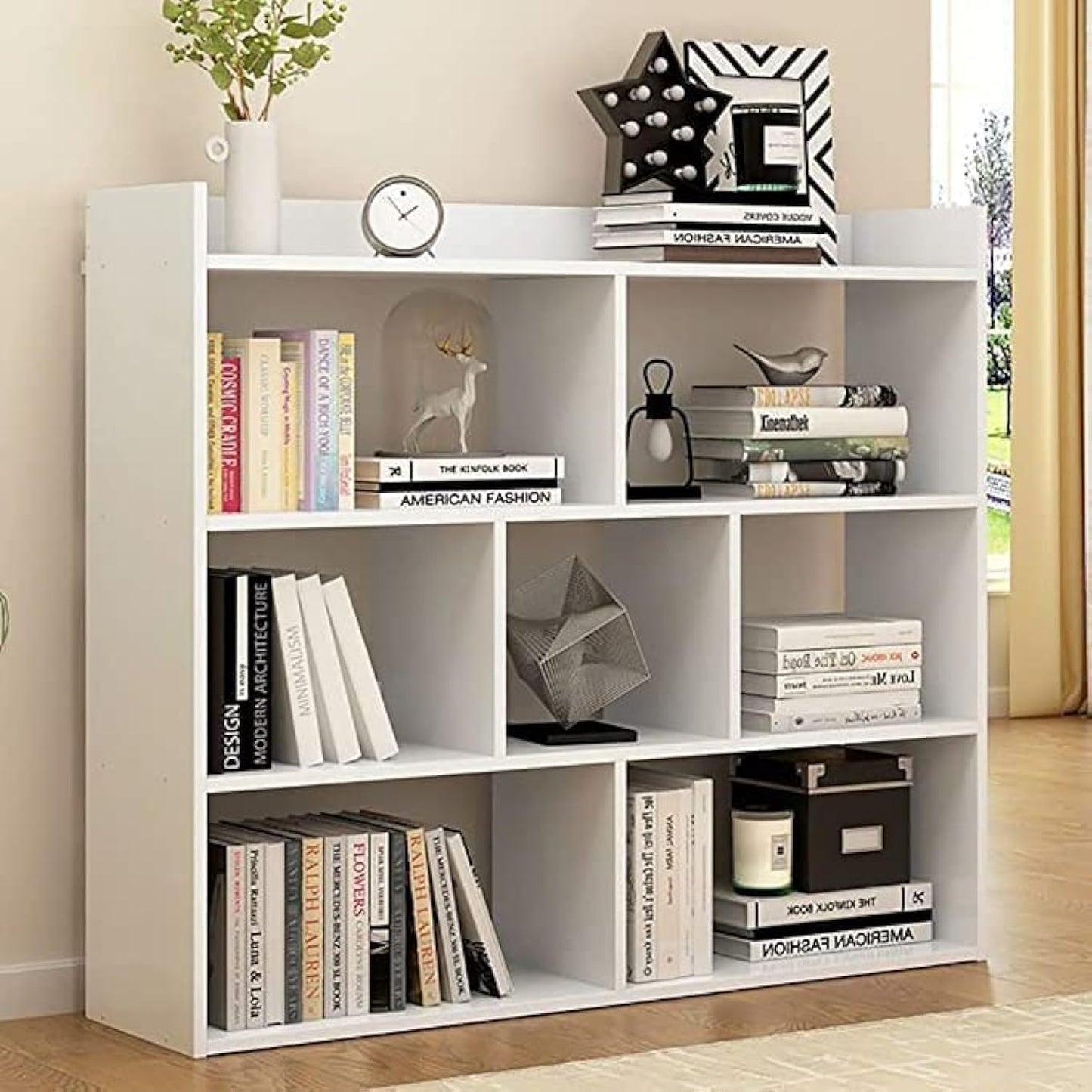 Wood Bookshelf Organizer in White, 90x20x80cm Geometric Display Shelf for Modern Home, Library, or Office, S-Shaped Freestanding Bookcase, Unique Design for Every Room