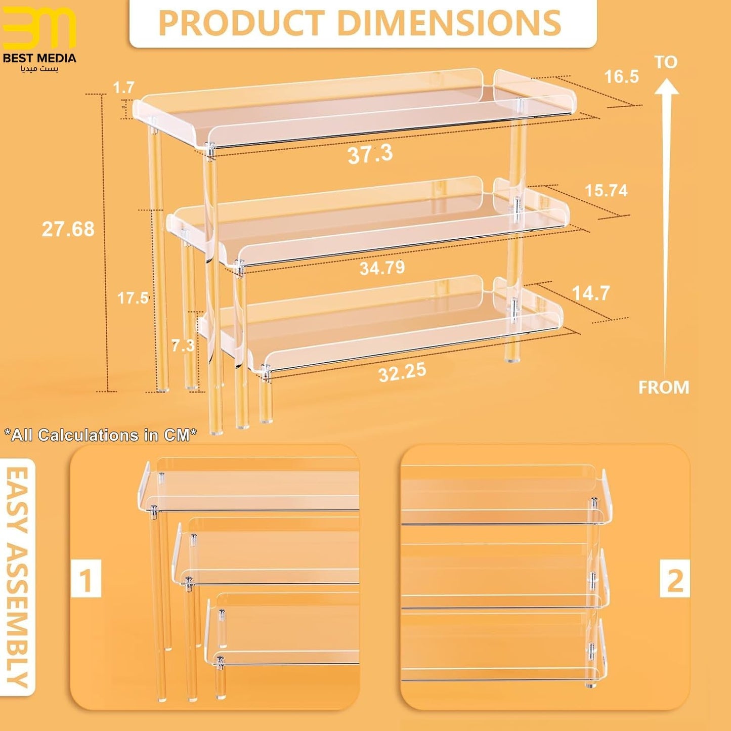 3-Tier Acrylic Cupcake Stand with LED Base, Clear Dessert Display Tray, 3mm Thick Shelves, Space-Saving Party Holder for Birthday, Wedding, or Events, Warm Yellow Light
