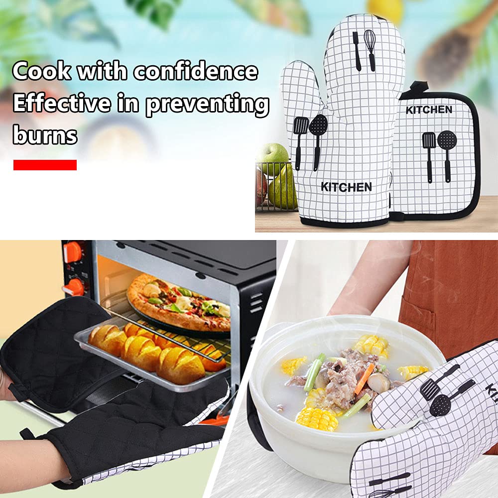 DECARETA Oven Gloves and Pot Holders Set,2 Pcs Heat Resistant Oven Mitts with 2 Pcs Pot Holders,for Cooking Baking BBQ Grill Barbecue Microwave