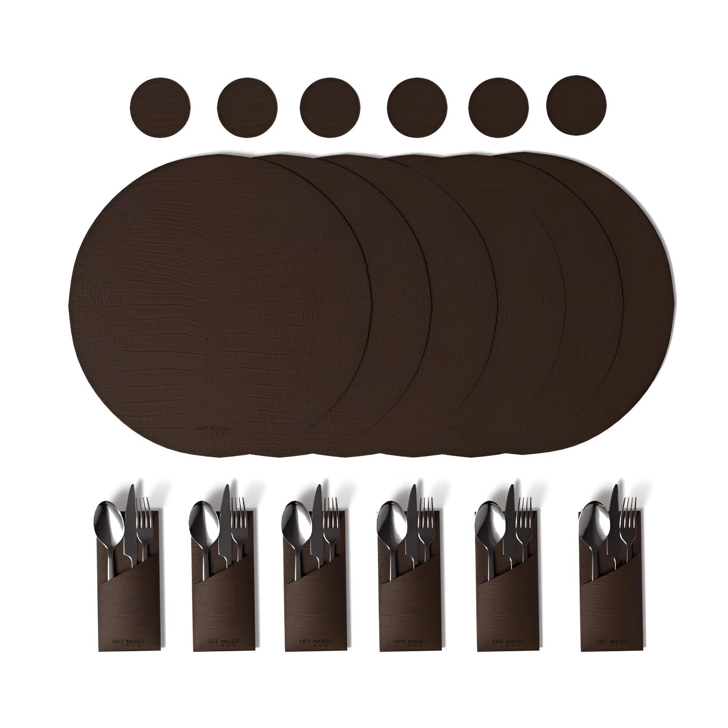 Leather Placemat Set with Coasters And Holders - Faux Leather Dining Table Protection - Heat And Scratch Resistant