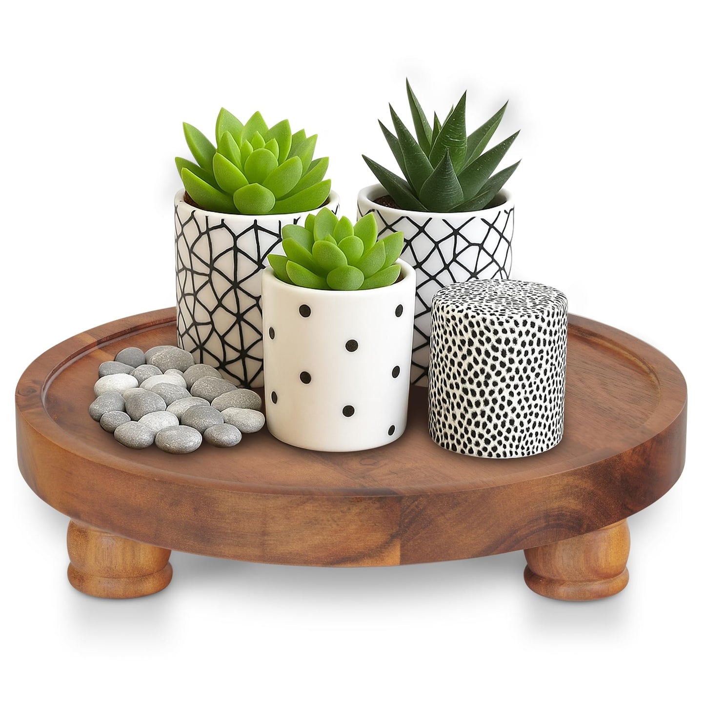 Natural Wood Round Pedestal Stand, Rustic Decorative Riser for Displaying Plants, Candles, and Centerpieces, Elegant Wooden Tray for Kitchen Countertop & Table Decor