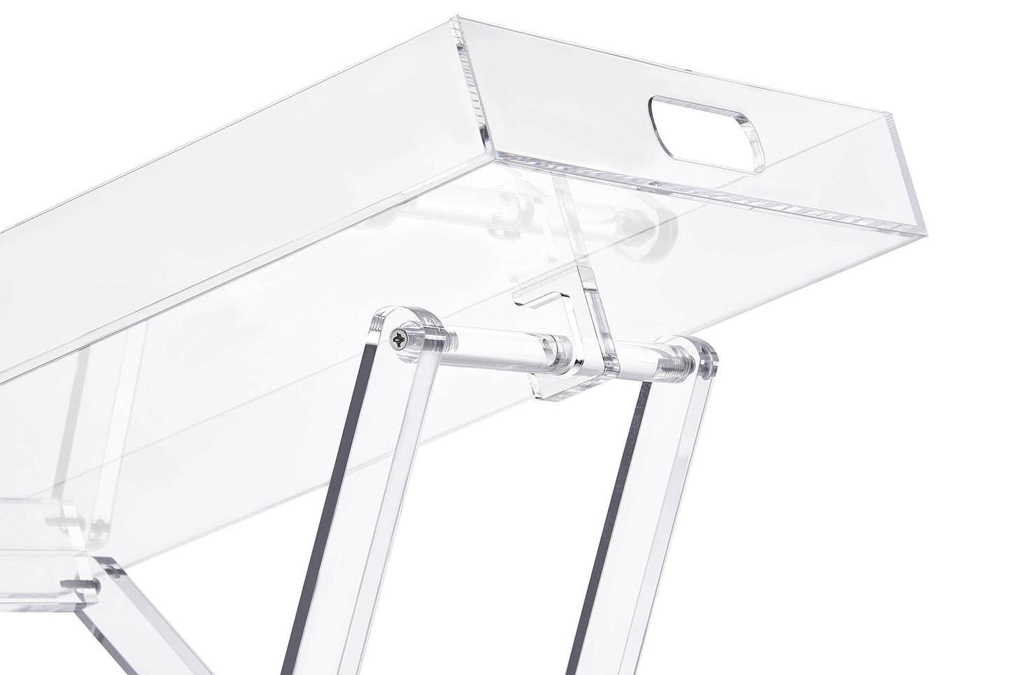 Acrylic Folding Tray Table, Modern Clear Side and End Table, Space-Saving Foldable Design, Perfect for Living Room, Bedroom, Office or Event Use, 48 x 33 cm Surface, 58 cm High, Clear