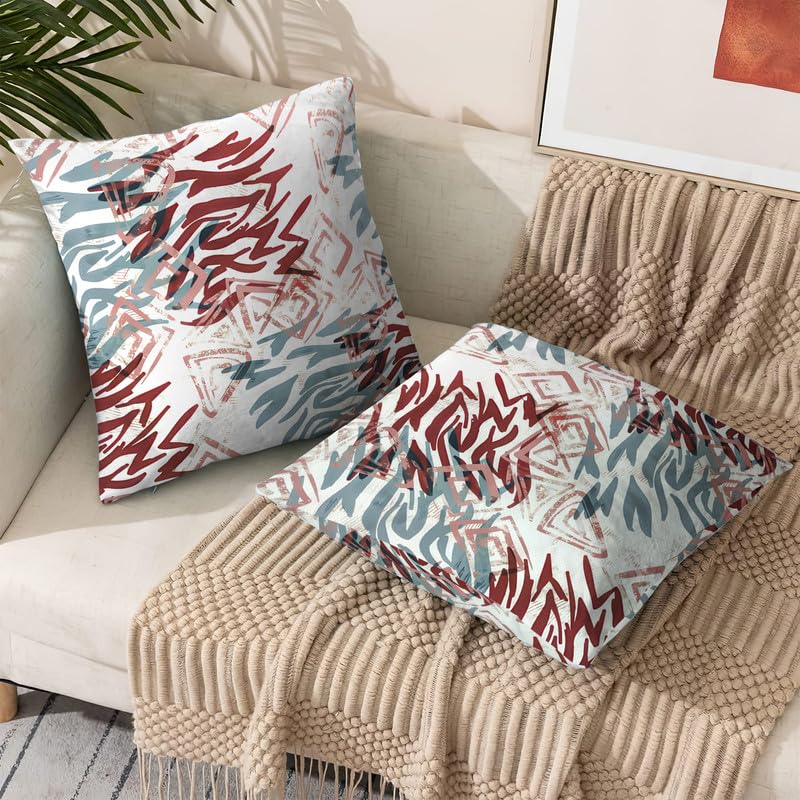 INtex CURTAINS HOUSE Printed Linen Velvet Cushion Covers, Throw Pillow Covers, Maria's Pattern Design, Decorative Pillow Covers, Set Of 2 Pieces Café x Brown 30W x 30L CM