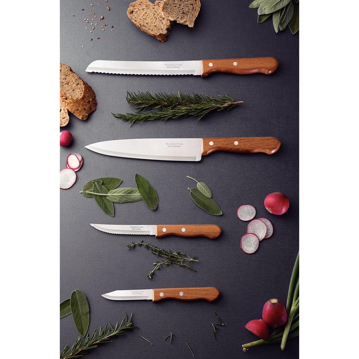 4 Piece Chef Knives Set – Stainless Steel Kitchen Knives with Natural Wood Handles – Professional Cutting Tools for Meat, Vegetables & Fruits – Sharp & Durable Blades