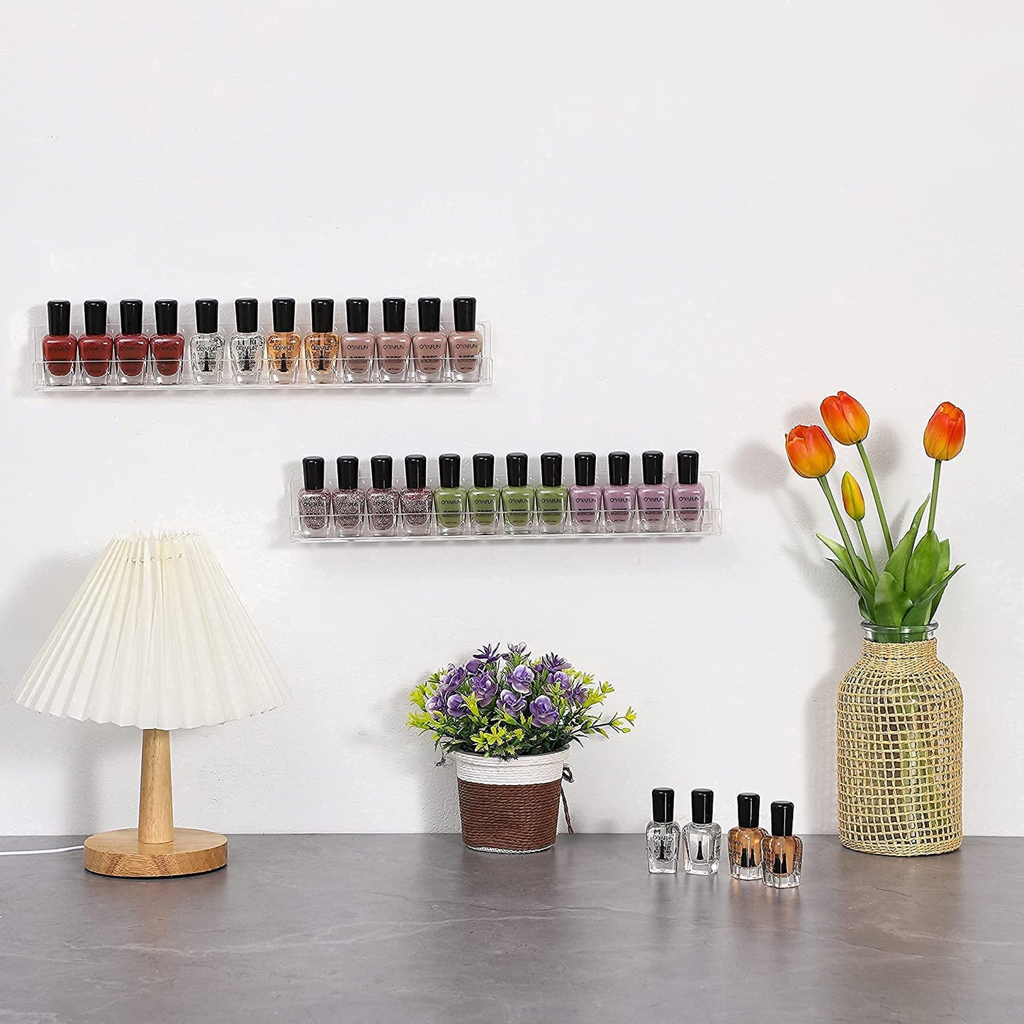 6 Pack Wall Mounted Nail Polish Racks – 38.1 cm Clear Acrylic Floating Shelves, Display Organizer for 72 Bottles, Professional Storage for Nail Techs and Salons