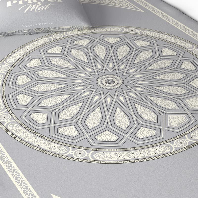 Al-Qubba Velvet Prayer Mat, a Luxurious Islamic Rug in a modern Grey with a Chic Dome Design, 68x117 cm, offering a Soft and Comfortable Foundation for Your Prayers and Daily Meditation