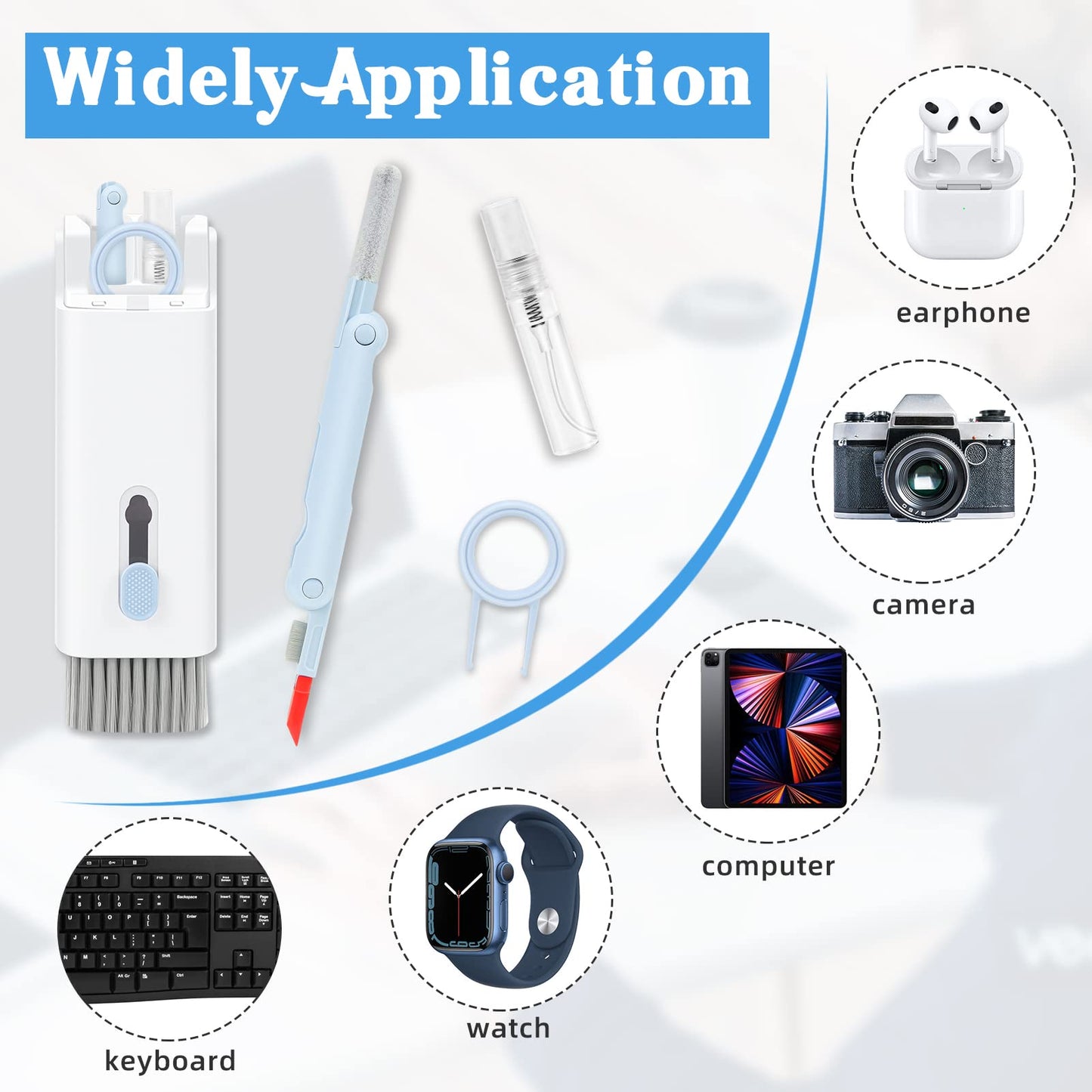 Liamostee 7 in 1 Keyboard Cleaning Brush Kit, Multifunctional Earphones Cleaner with Key Cap Puller, for Airpods Earbuds Smartphone Cleaning Set