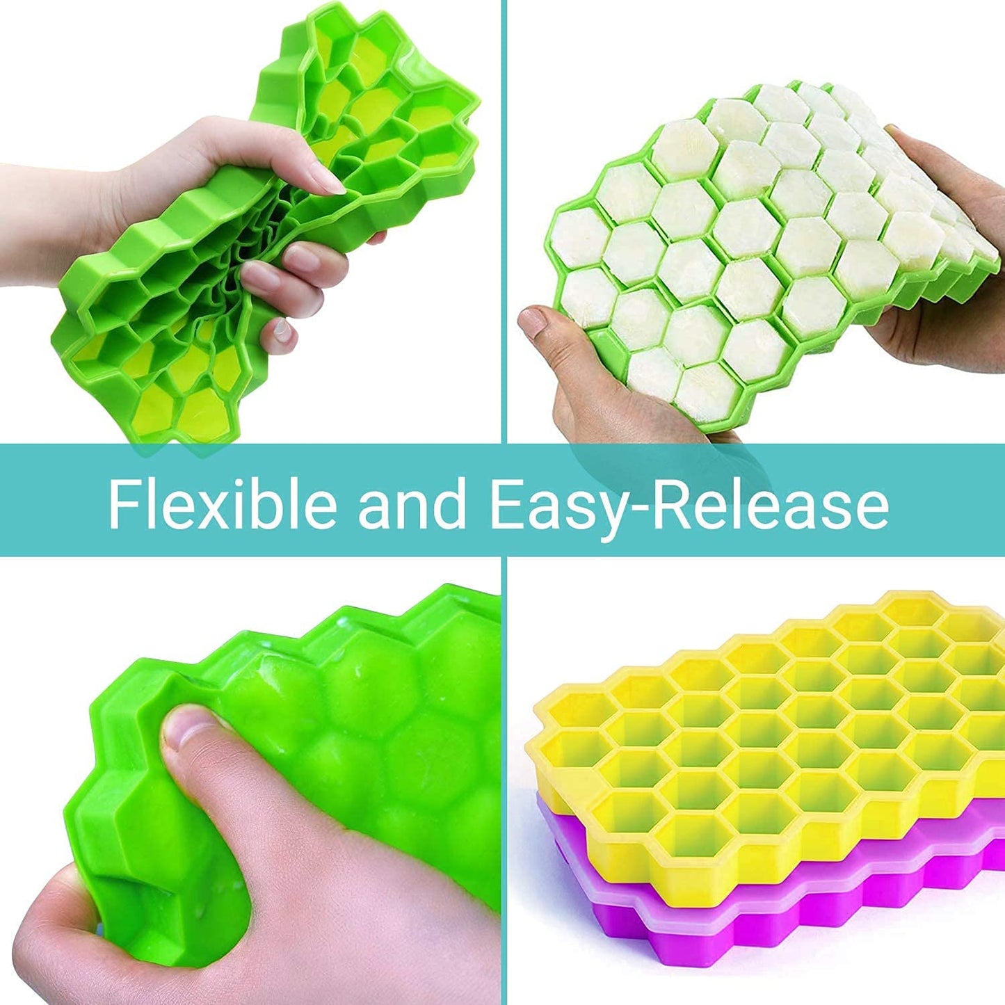WIDERZONE Ice Cube Tray for Freezer Flexible Silicone Honeycomb Design 37 Cavity Ice Cube Tray Ice Cube Box for Home Ice Cubes Silicon Trays