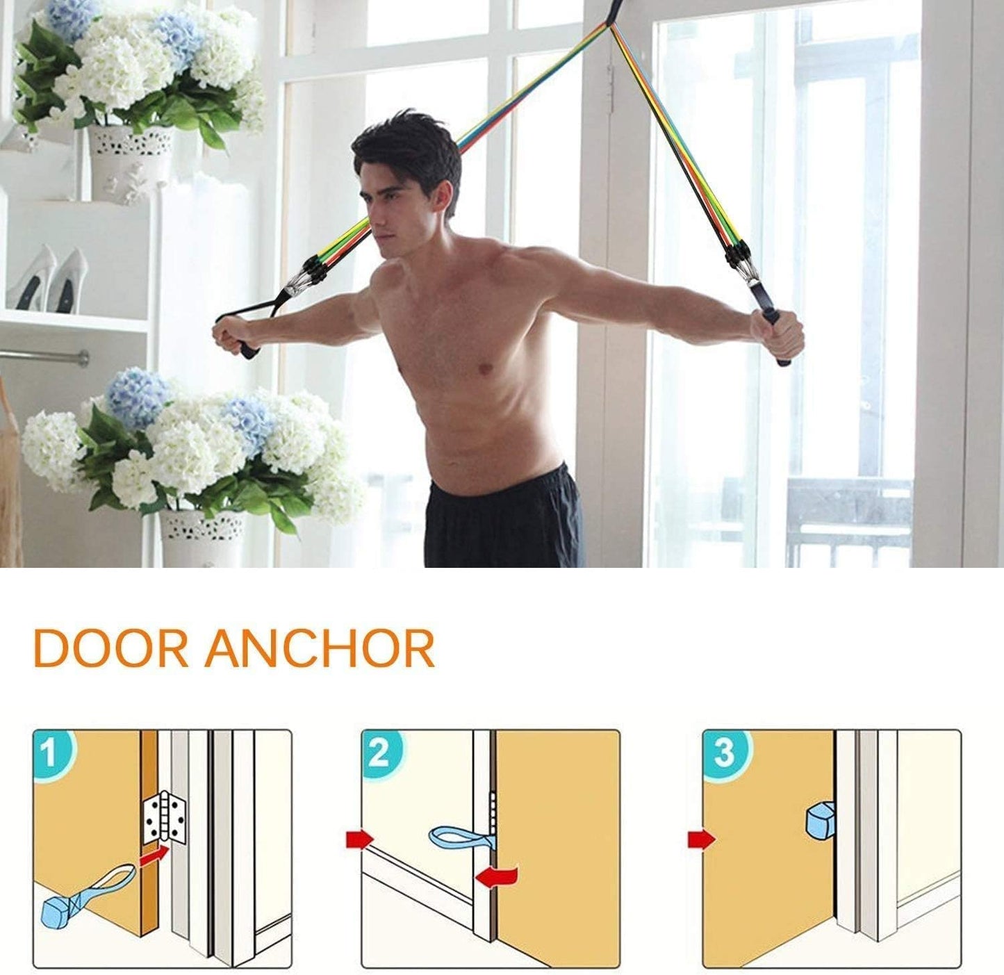 Exercise Resistance Bands Set 5 pcs for Strength Training and Fitness – Tension Tubes with Handles, Door Anchor, Ankle Straps, Carry Bag, Band Guard, and Workout Guide for Men and Women