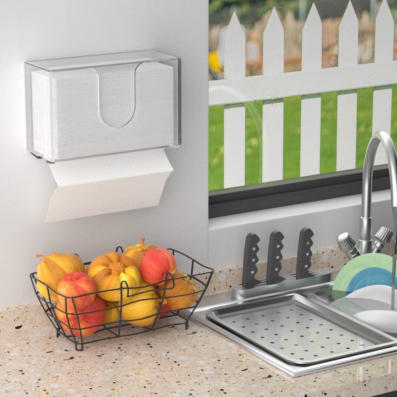 Acrylic Paper Towel Dispenser, Wall Mounted Holder for Folded Hand Towels, for Kitchen, Bathroom, Restaurants, and Commercial Use, 27 x 10 x 20 cm, Clear