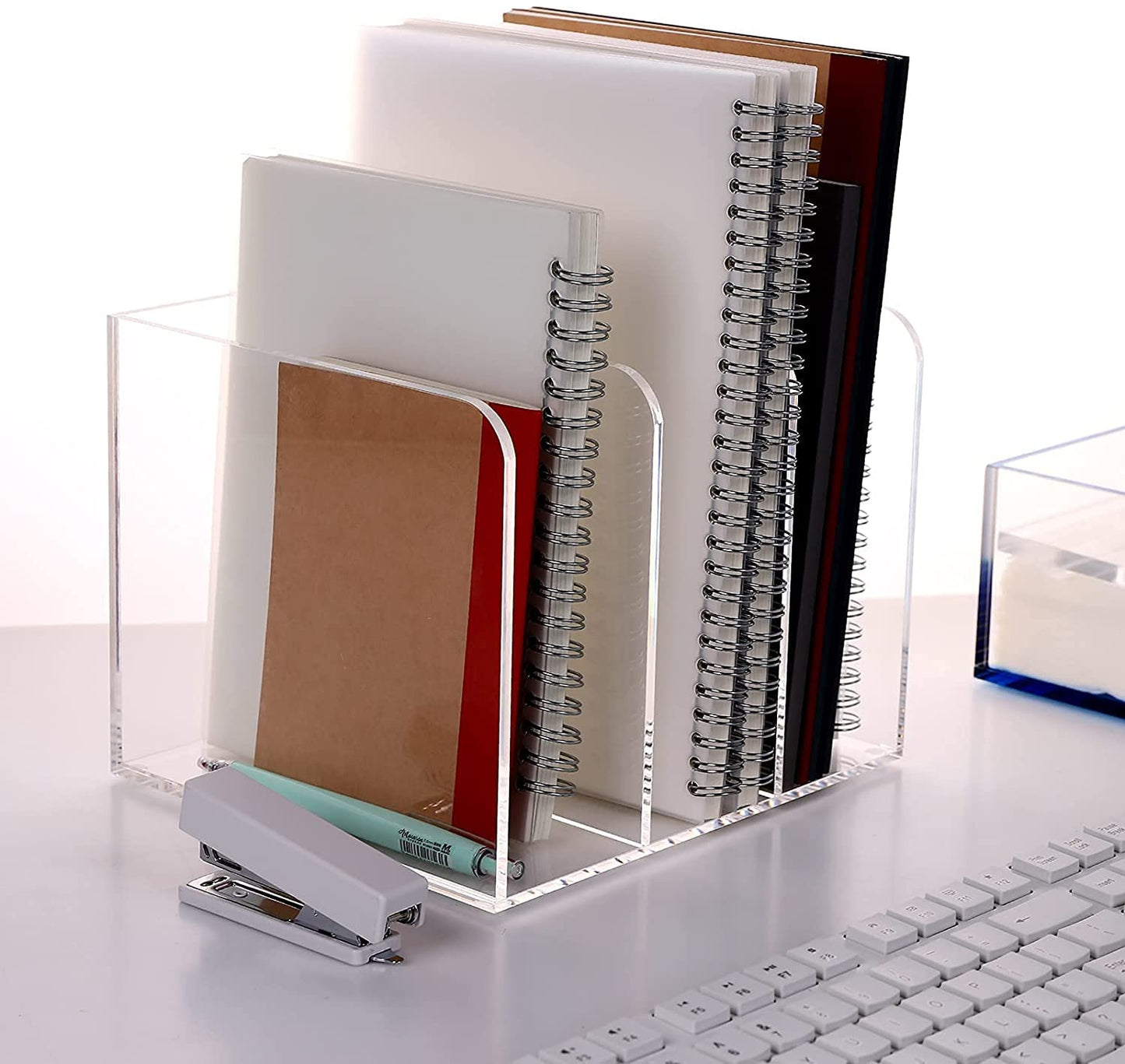 3-Section Clear Acrylic Magazine Holder and Desk File Organizer, Vertical Office Organization and Storage Accessory for Files and Documents, Single Pack Transparent Sorter