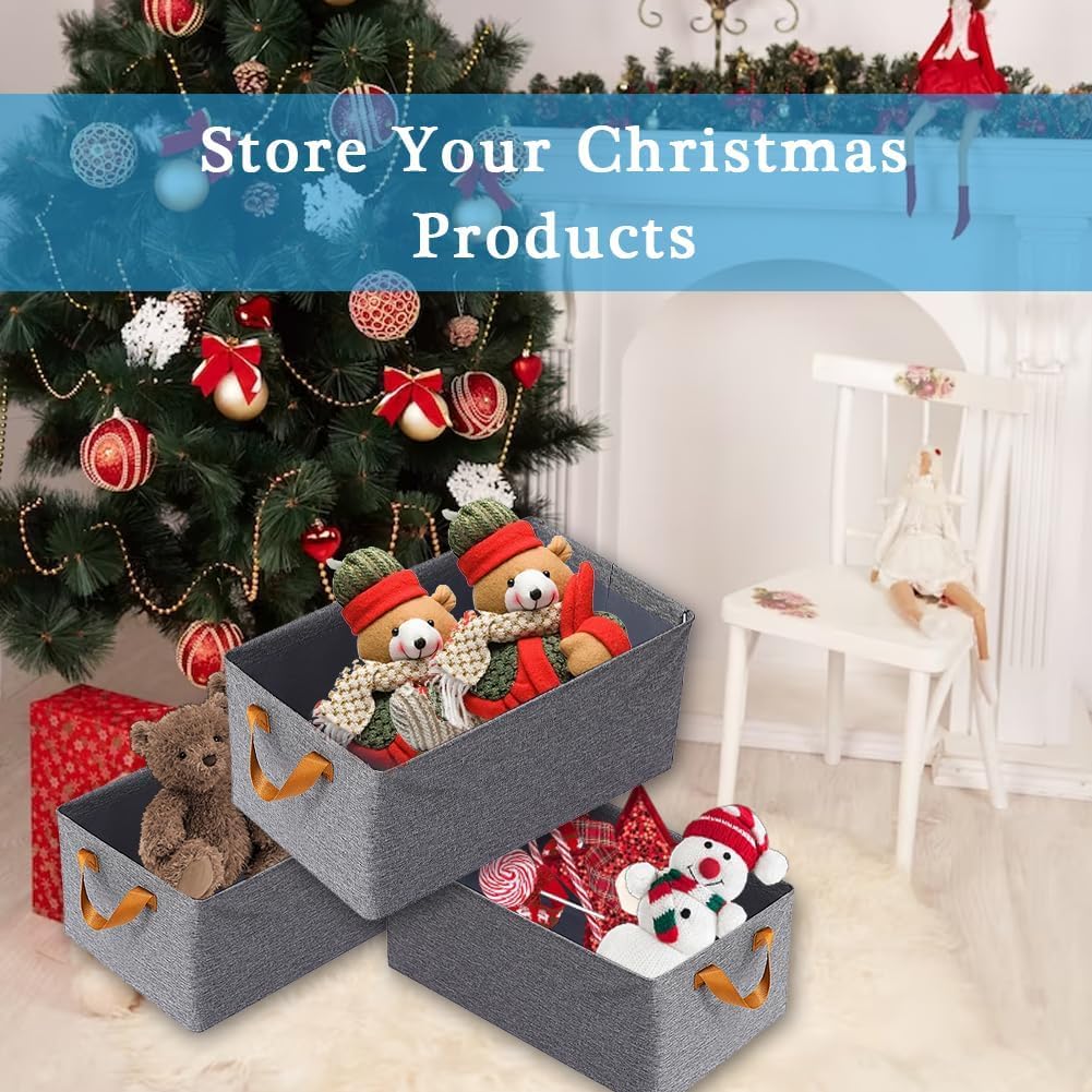 Fabric Multifunctional Large Foldable Linen Closet Organizers With Sturdy Handles Especially Made For Wardrobe Organization Set Of 3 Pieces - Grey