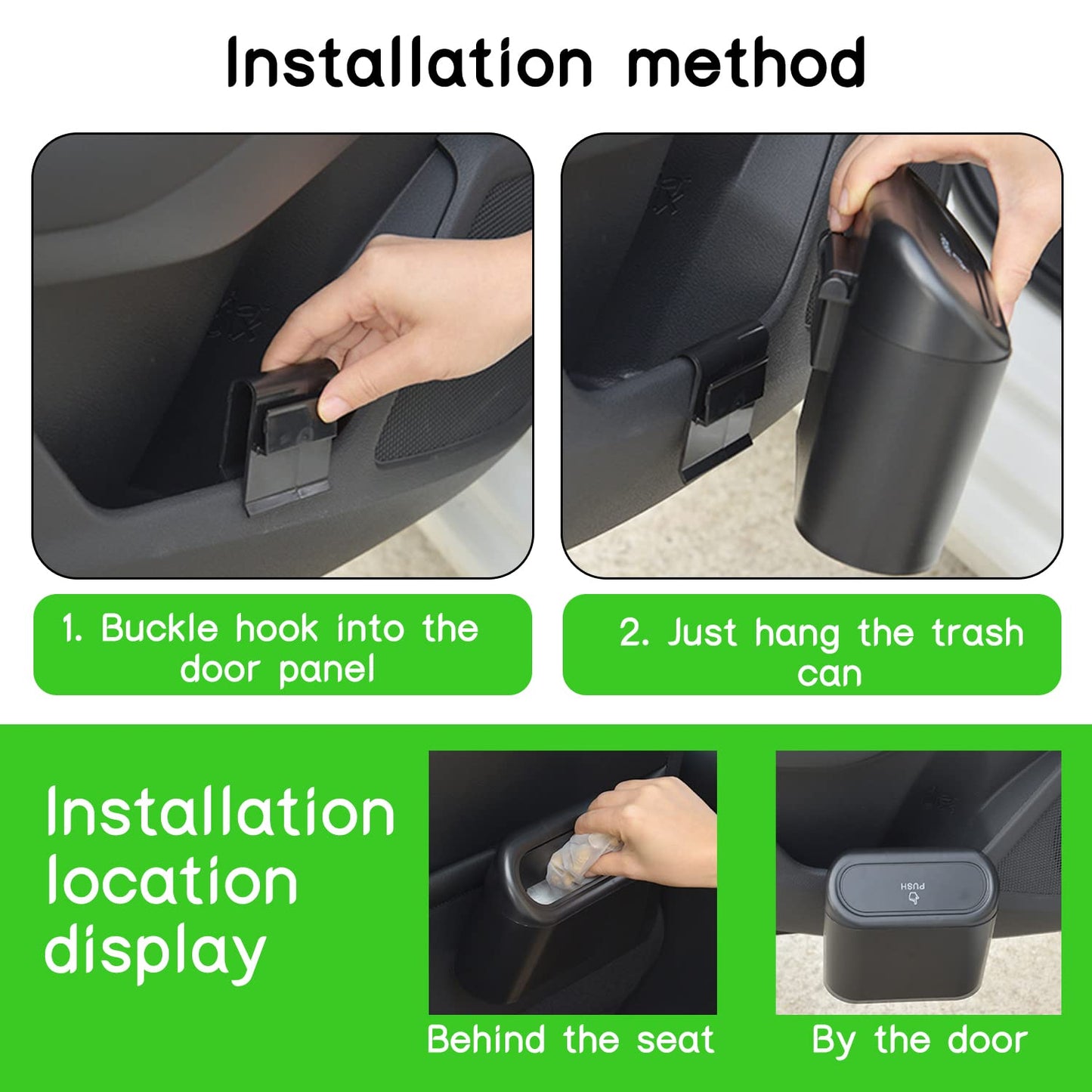 Car Trash Can with Lid, Multifunctional Folding Dustbin Garbage Holder, Leak-Proof Hanging Mini Trash Container, Organizer for Cars, Homes, Offices, Travel (Black)