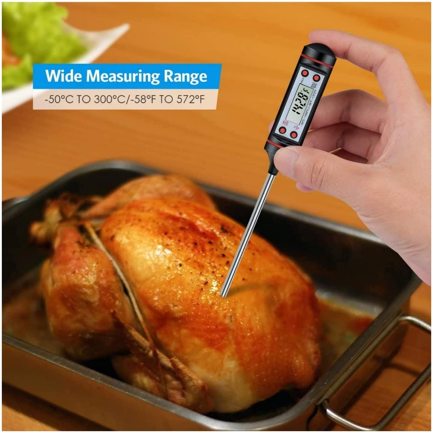 Ultra-Long Meat Thermometer – Instant Reading Digital Food Thermometer with °C/°F Button for Cooking, Grill, BBQ, Sweets, Milk, Water, and Baking