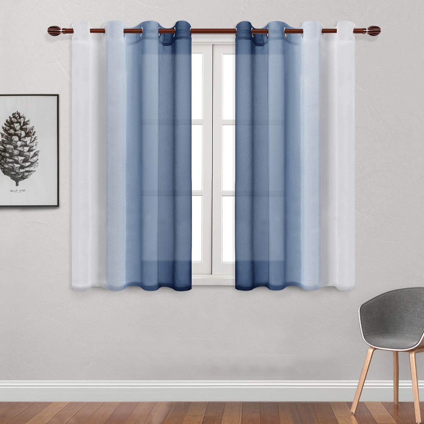 Modern Design Voile chiffon Curtains - Gradient colours- steel Grommets - 2 pieces - for living rooms and bedrooms