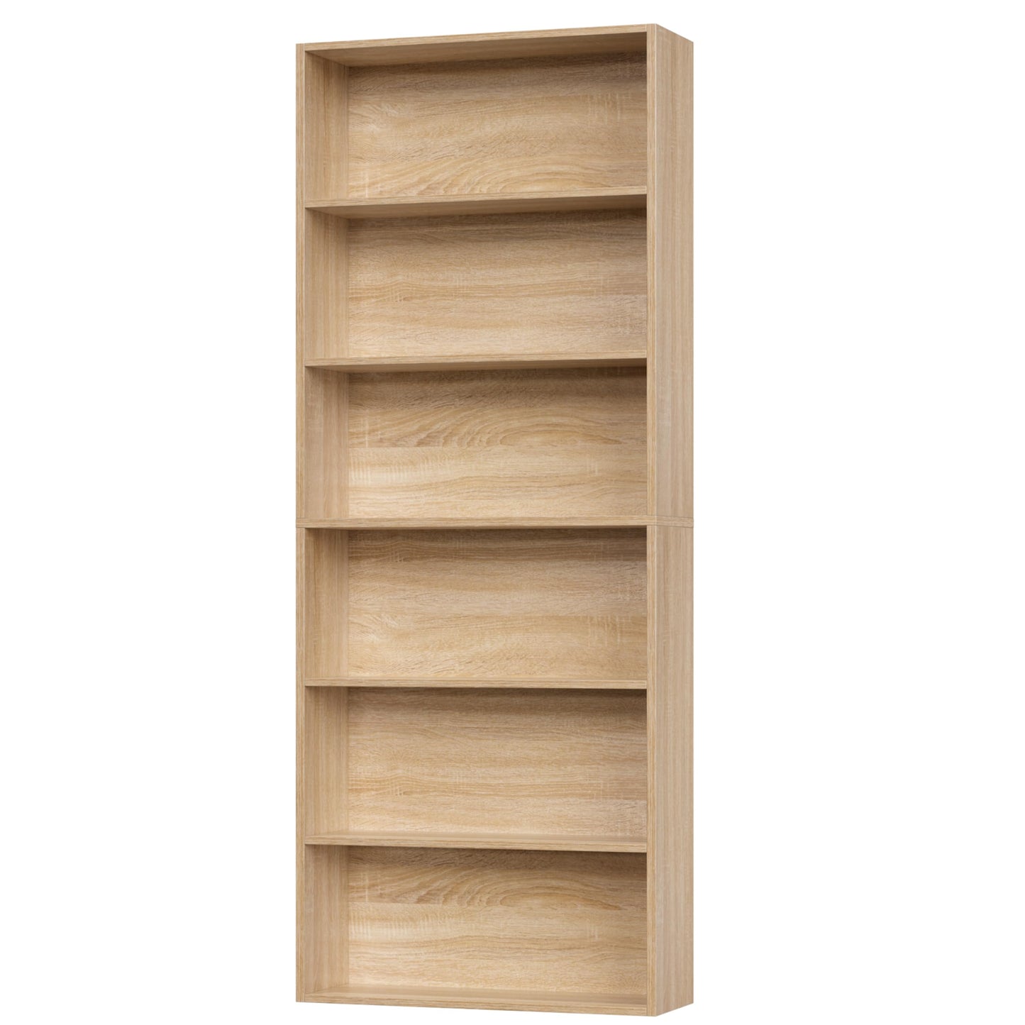 6-Tier Open Bookcase in Light Oak, Freestanding Tall Bookshelf for Bedroom, Living Room and Office, Display Storage Shelves, Modern Bookshelf (Light Oak)
