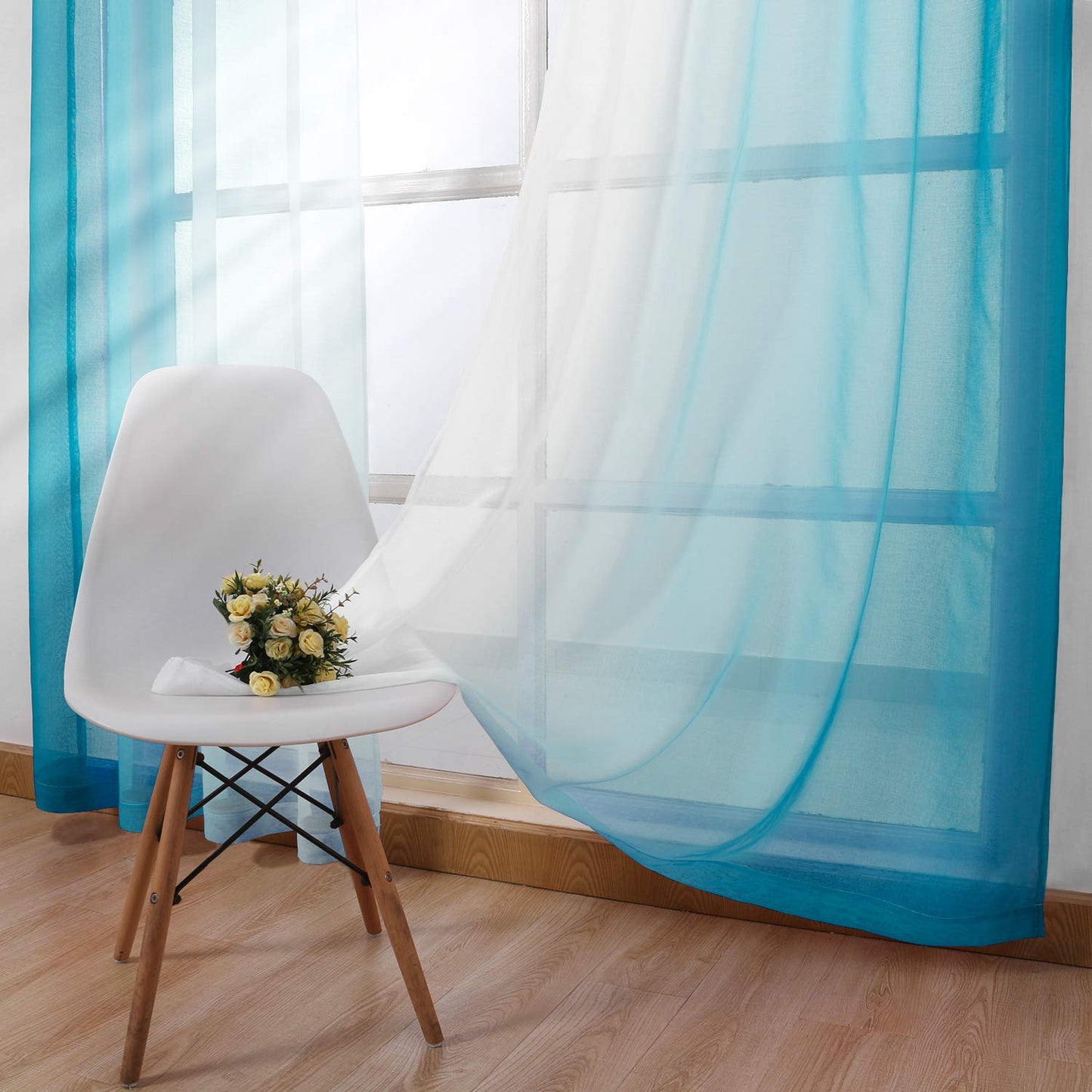 Modern Design Voile chiffon Curtains - Gradient colours- steel Grommets - 2 pieces - for living rooms and bedrooms