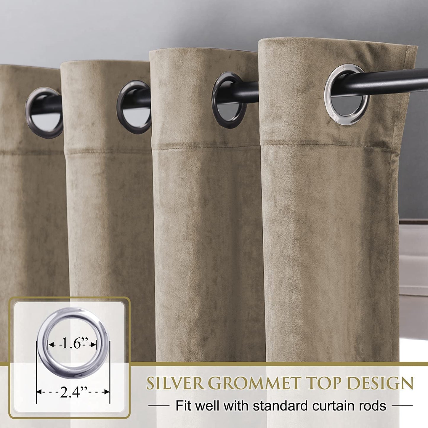 Elegant Velvet Curtains - Thermal Insulated Curtains for Living Room,steel Grommets - Light Blocking Shades - 2 panels