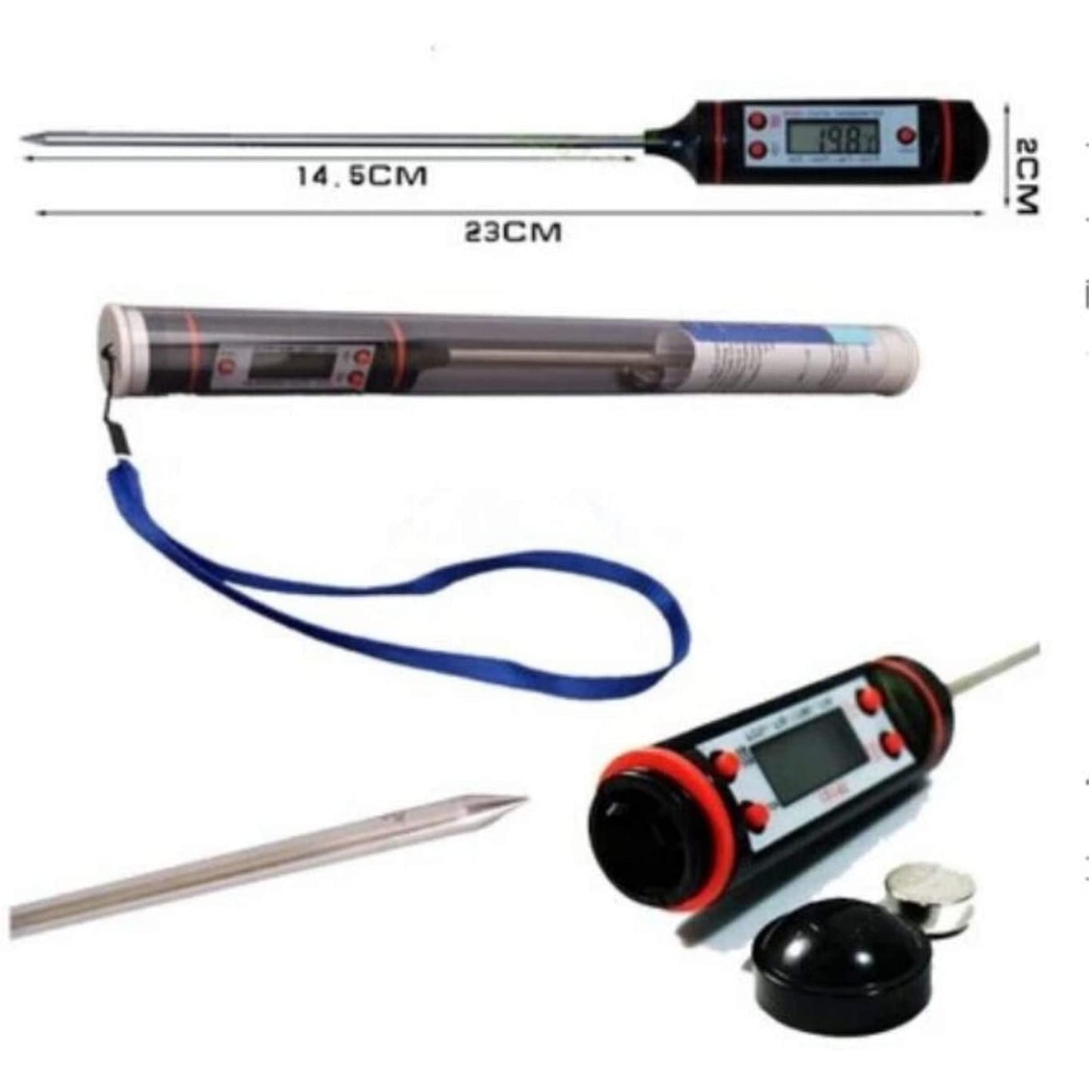 Ultra-Long Meat Thermometer – Instant Reading Digital Food Thermometer with °C/°F Button for Cooking, Grill, BBQ, Sweets, Milk, Water, and Baking