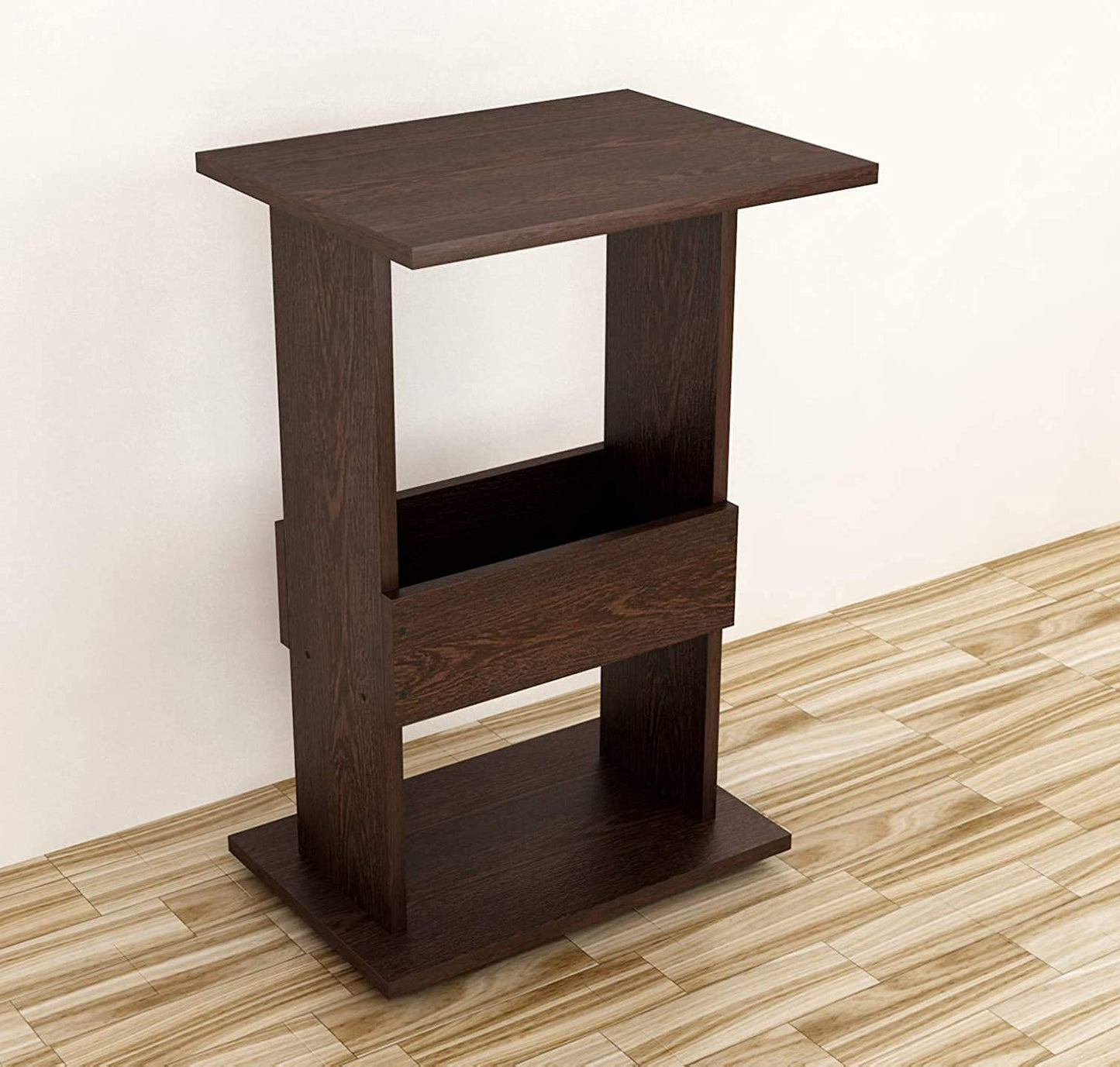 Wooden Bedside Sofa Side end Table with Bookshelf Magazine Rack (Brown)