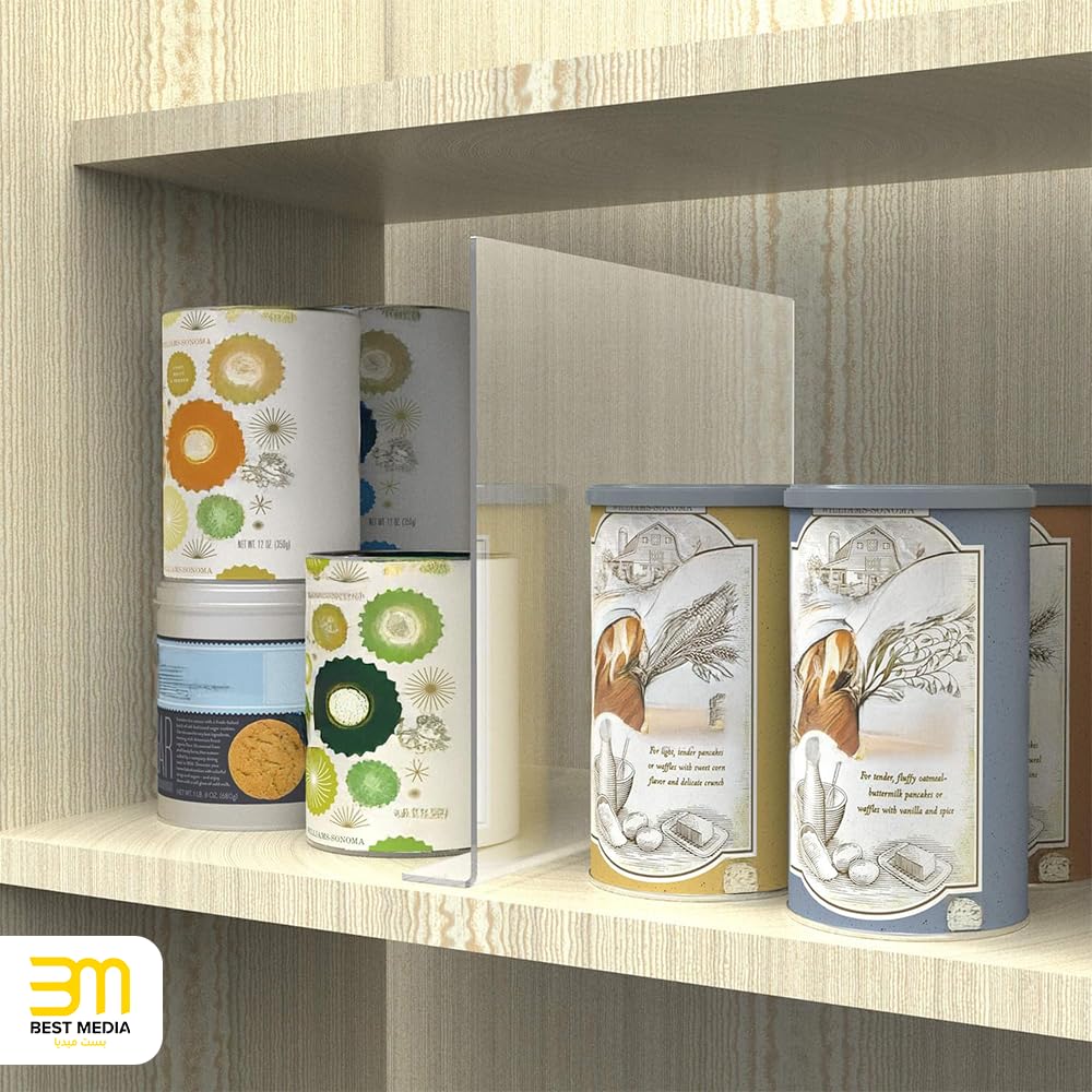 4-Pack Acrylic Shelf Dividers, Clear Closet Shelf Organizers and Separators for Home Storage, Ideal for Kitchen Cabinets, Bedroom Closets, and Office Shelving Units, Transparent Design