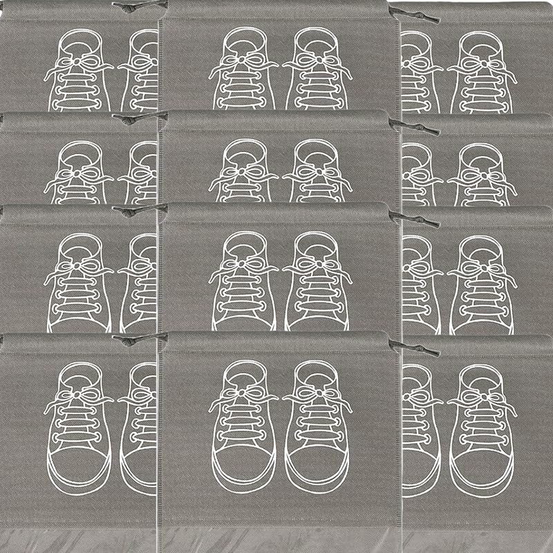 حقائب تخزين أحذية كبيرة، حقائب أحذية مقاومة للغبار برباط مع نافذة شفافة، منظم سفر مقاوم للماء، حقائب أحذية محمولة - رمادي