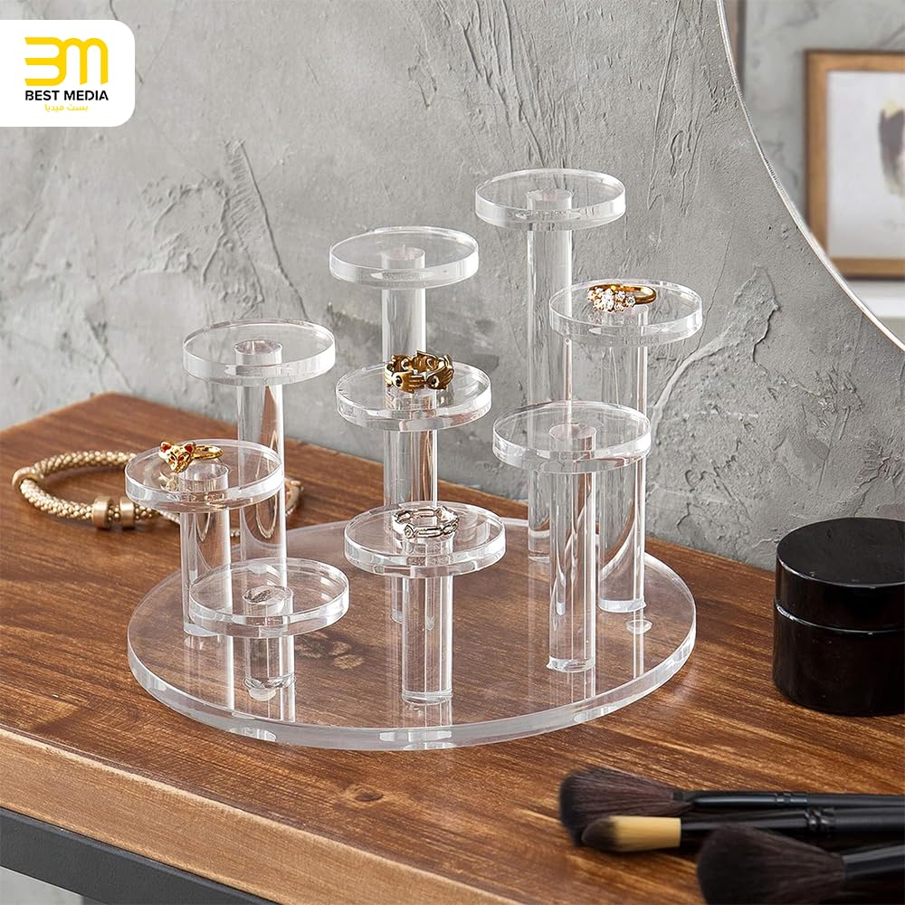 9-Tier Acrylic Ring Organizer, Clear Jewelry Display Riser Stand, Multi-Level Dresser Top Holder for Rings, Earrings and Small Accessories, Perfect for Home, Retail and Boutique Use, Clear