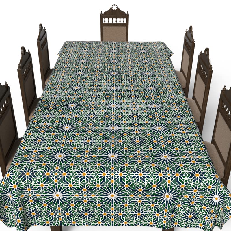 Islamic Adden Waterproof Tablecloth, a Multicolor 140x300 cm Rectangular Table Cover of Spillproof Polyester with a Garden Pattern, a Beautiful Protector for Large Dining Tables