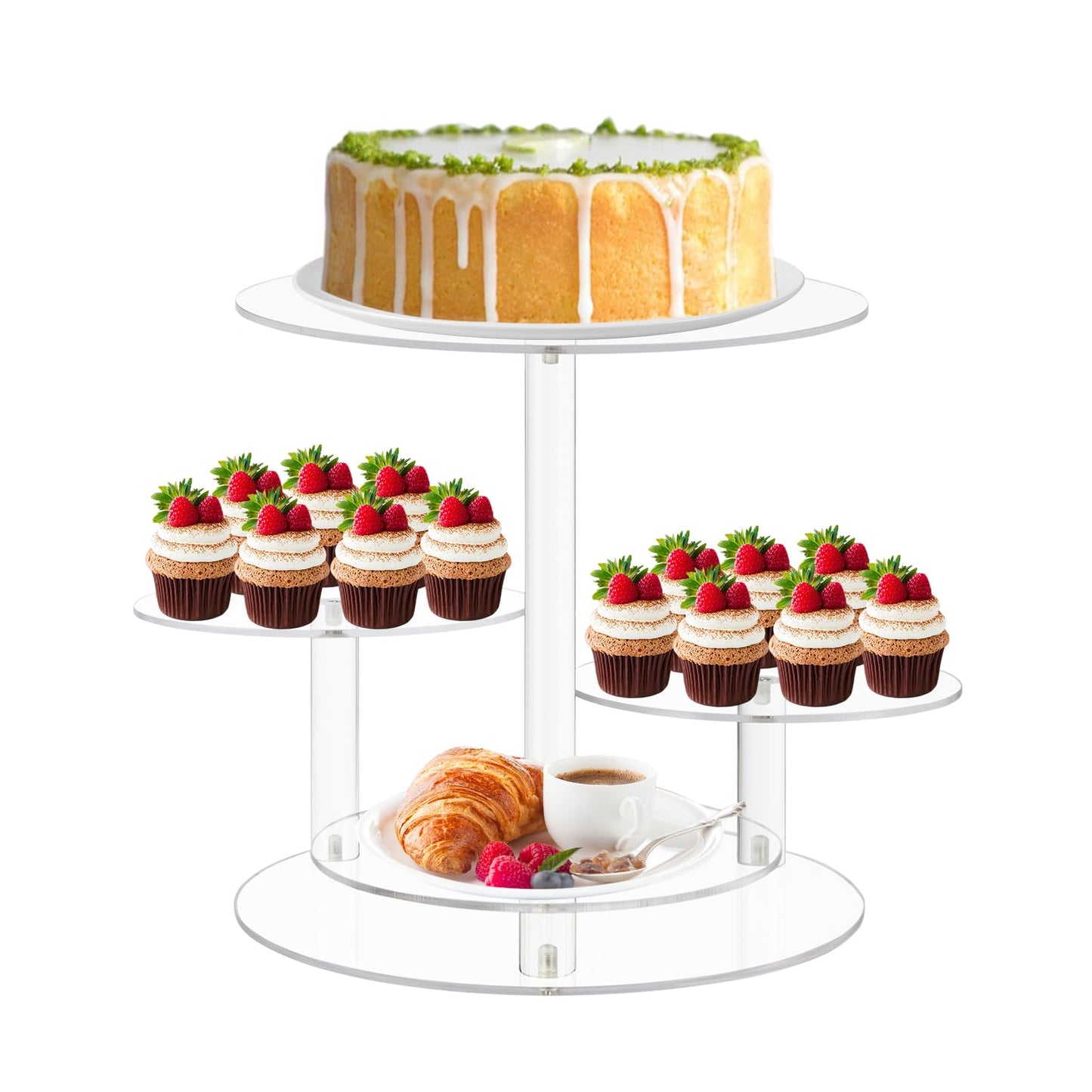 Acrylic Cupcake Tower Stand, 4-Tier Clear Cake Display with Tiered Trays, Dessert and Pastry Holder for Birthday, Baby Shower, Wedding, Christmas, Tea Party and Buffet Presentations, Clear