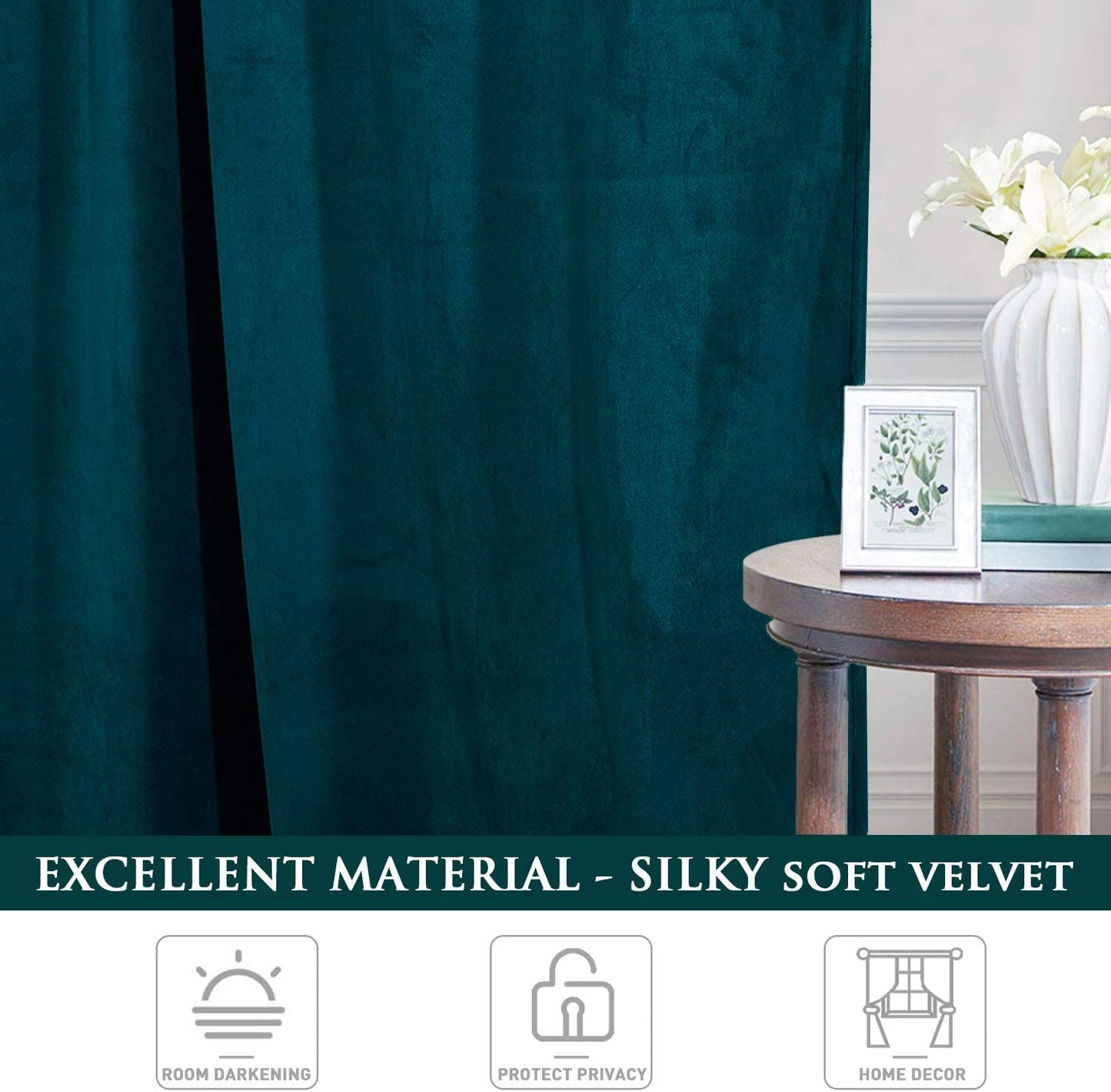 Elegant Velvet Curtains - Thermal Insulated Curtains for Living Room,steel Grommets - Light Blocking Shades - 2 panels