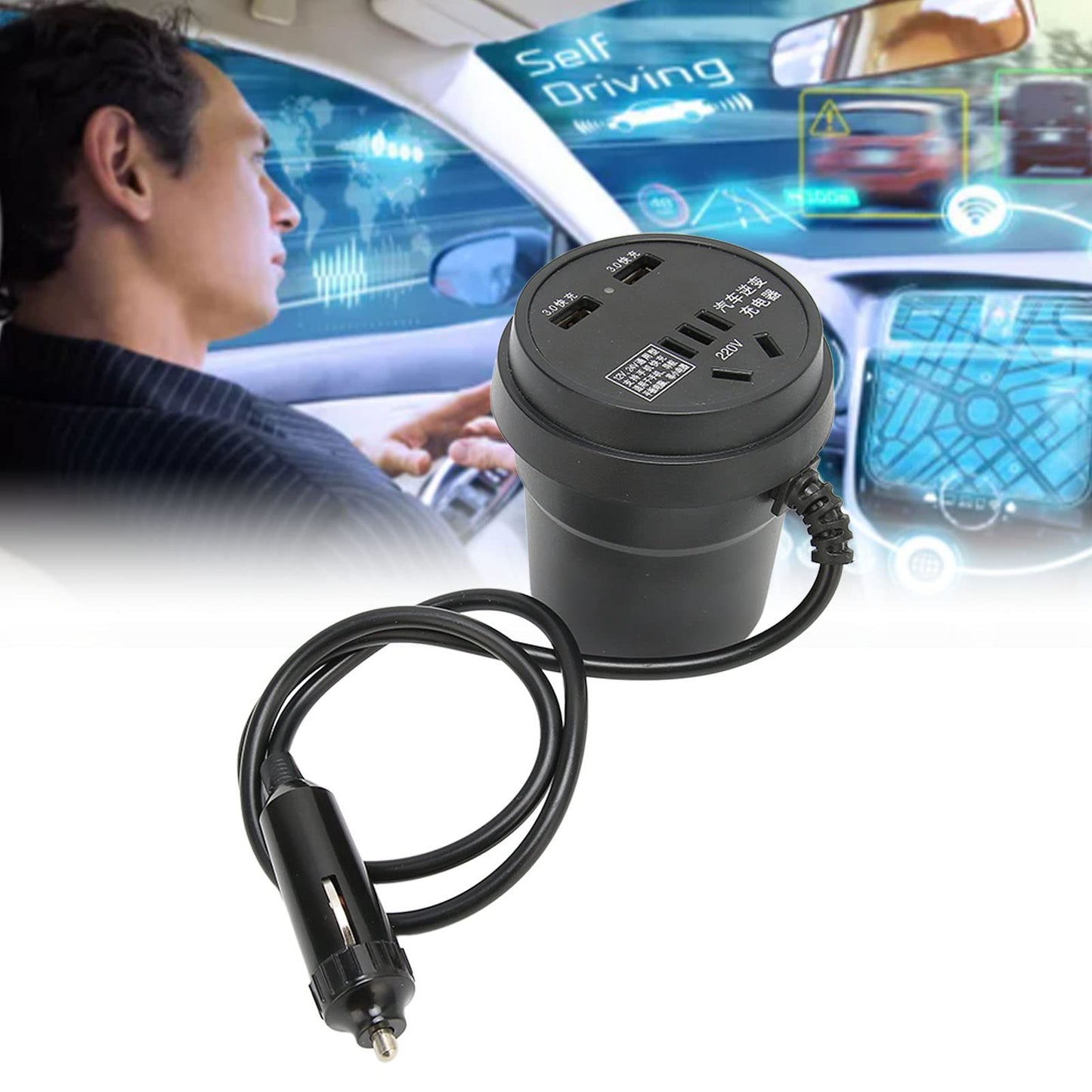 150W Car Voltage Converter Inverter DC 12-24V to 110V-220V with 2 USB Ports Car Converter Cigarette Lighter Socket Adapter for Business Drives and Holidays