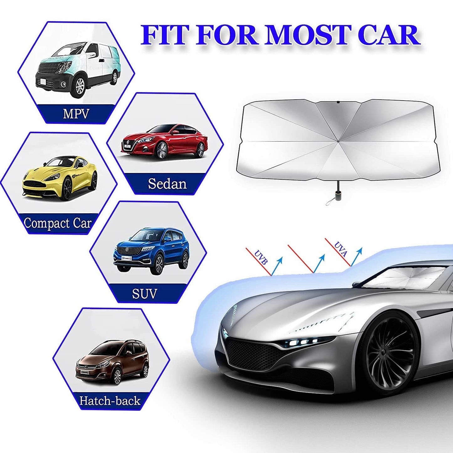 SKEIDO Foldable Car Sun Umbrella Interior Windshield Sunshade Cover Front Window UV Protection Shade Curtain Parasol Car Accessories (L size)