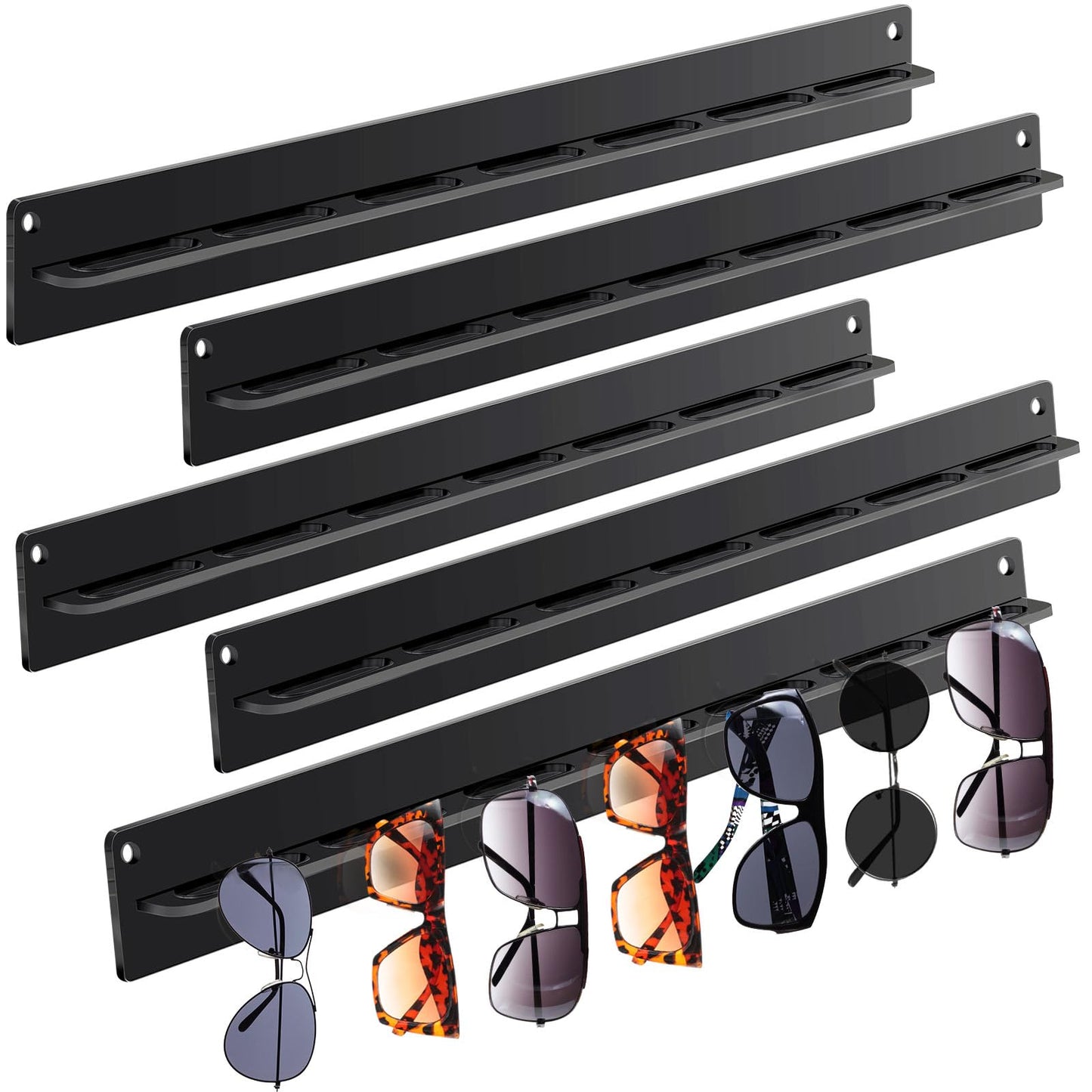 5 Pack Wall Mount Sunglasses Organizer, Acrylic Hanging Eyeglass Holder and Display Rack, Modern Storage Hanger for Eyewear and Accessories in Entryway or Closet
