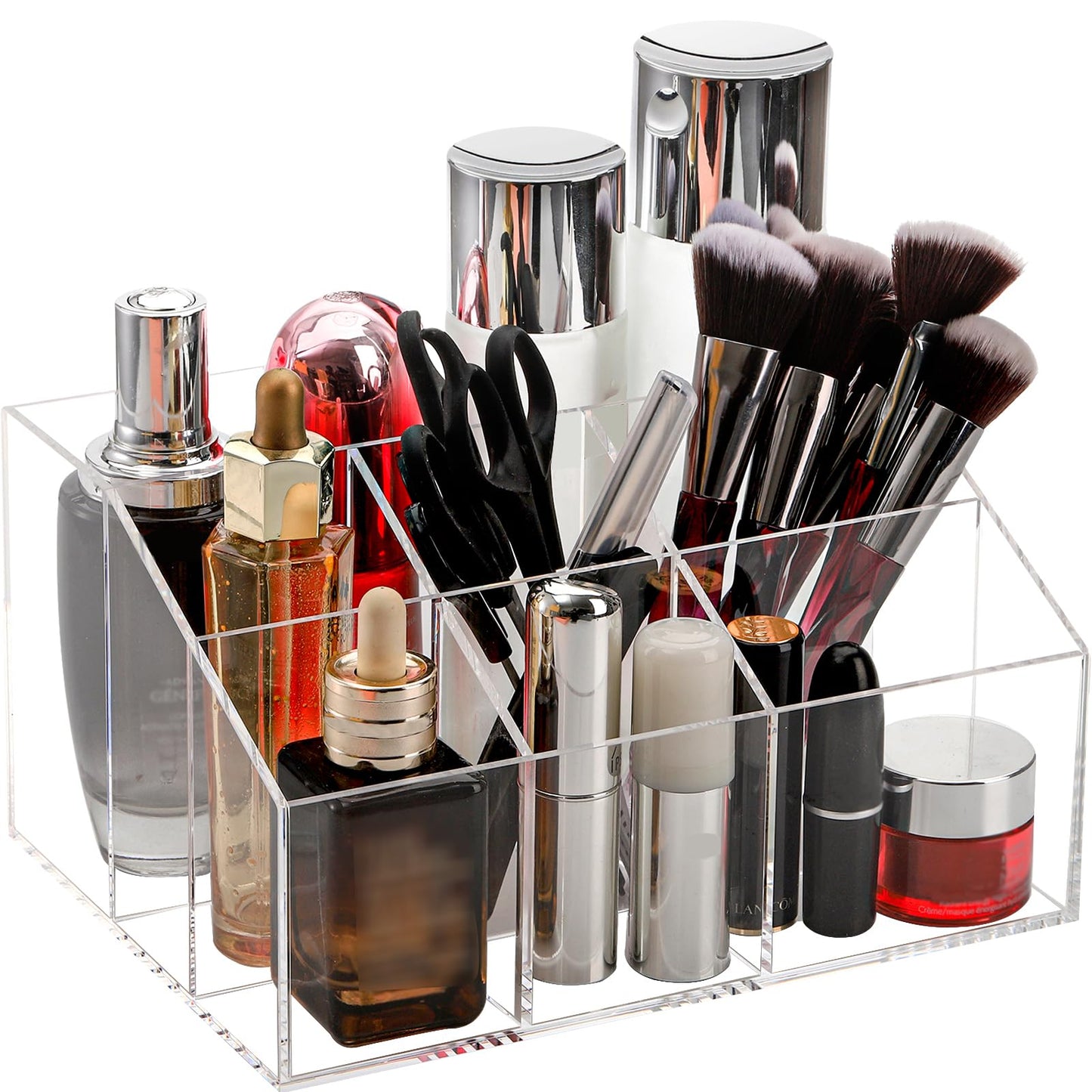 7-Compartment Clear Acrylic Desk Organizer, Stationary Caddy and Pen Holder for Notebooks and Pencils, Multi-functional Storage for School, Artist, and Office Craft Room Supplies