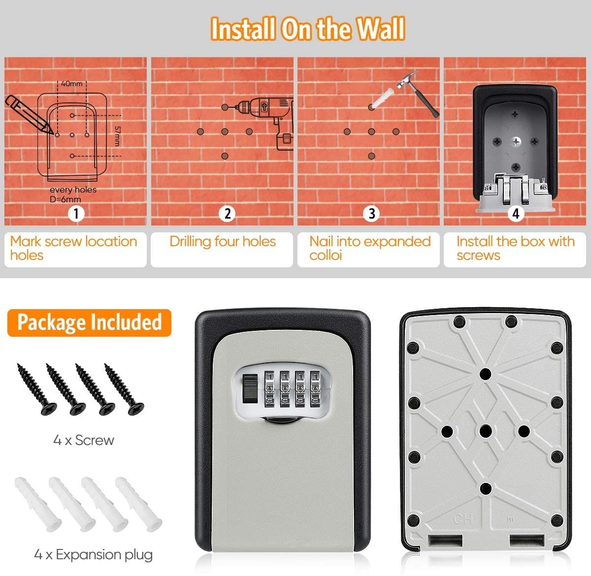 DMG TECH Security Key Lock Box, Lock Box, 4-Digit Combination Key Box, Wall Mount Key Storage, Waterproof