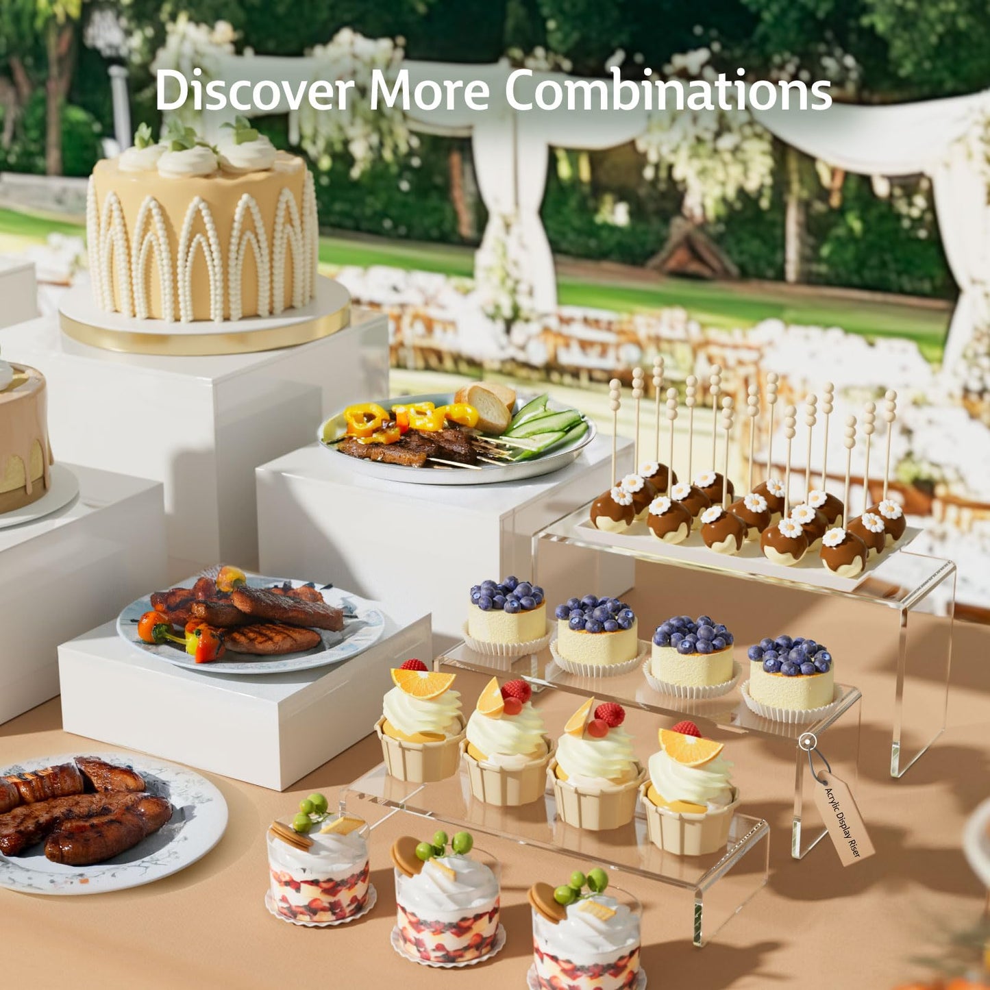 Buffet Risers Set, 6-Piece Acrylic Cube Display with Hollow Bottoms, Nesting Riser Stands for Dessert Table, Retail Display, Party and Buffet Presentations, 20 x 23 x 25 cm - White