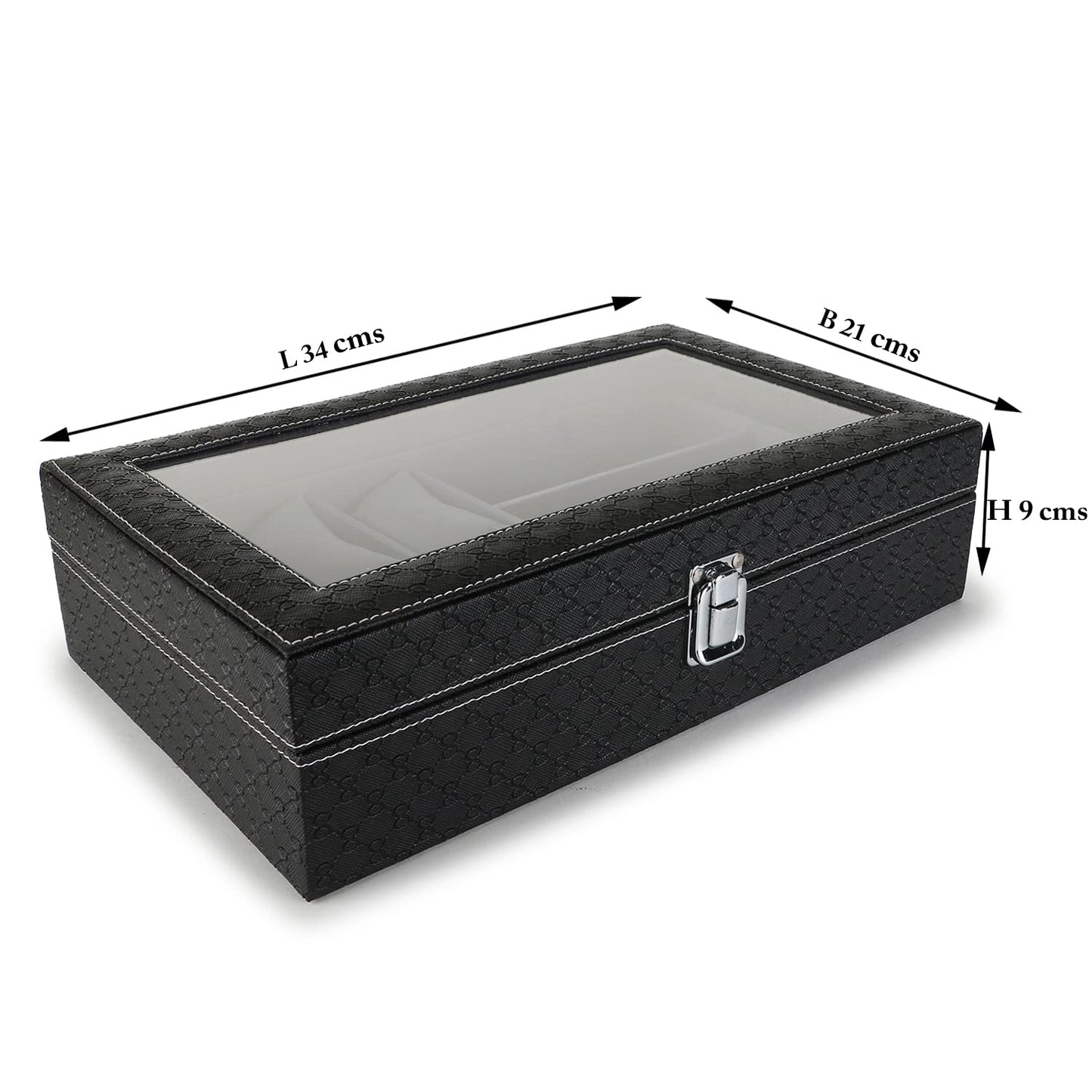 Watch Box and Sunglass Case Organizer, 6 Watch Slots, 3 Sunglass Compartments, Elegant Black and Gray Design, Premium Leather Look, Perfect Gift for Men and Women