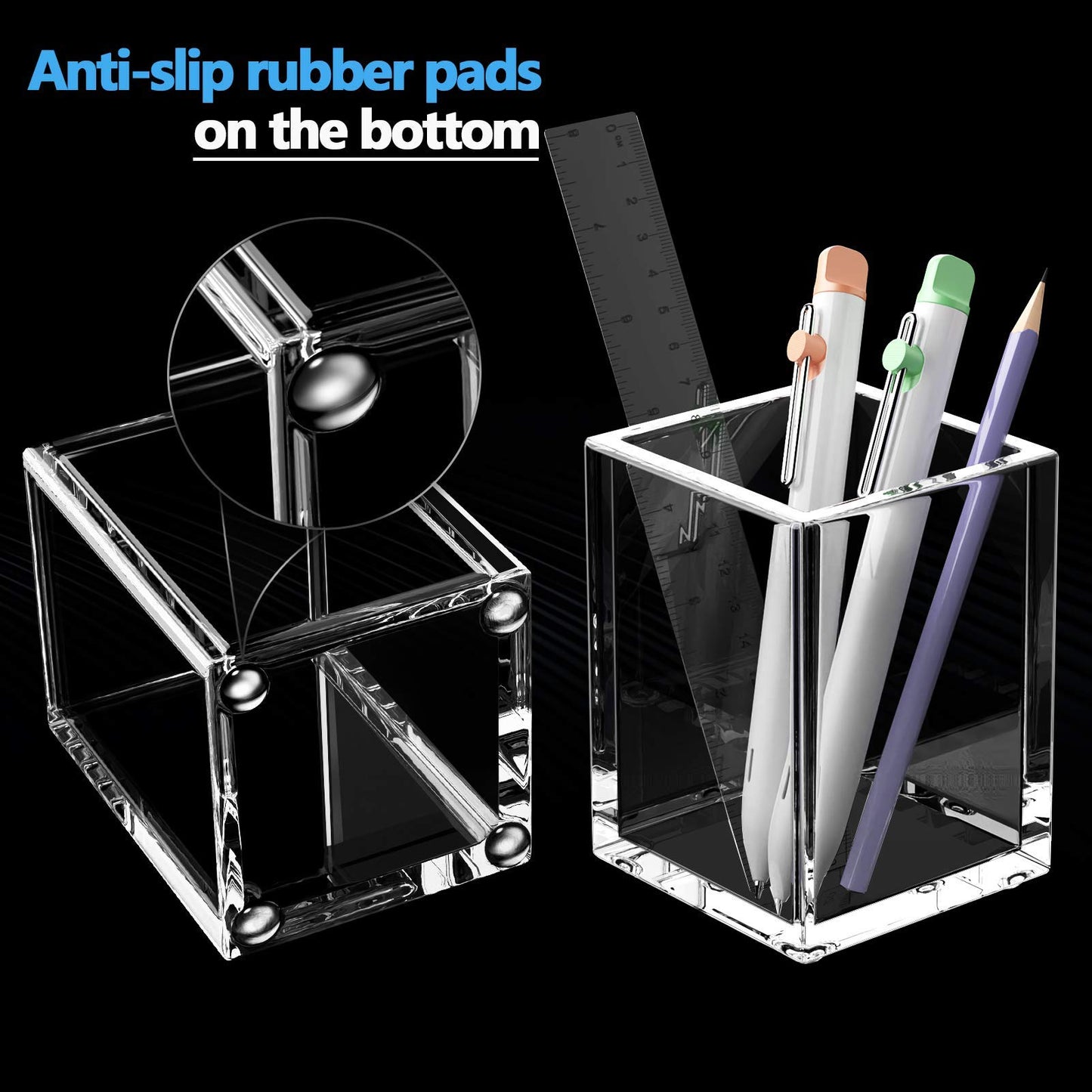 Modern Clear Acrylic Pen and Pencil Holder, Elegant Square Desk Cup for Office and Home, Versatile Makeup Brush Holder and Stationary Organizer, Single Pack Desktop Accessory