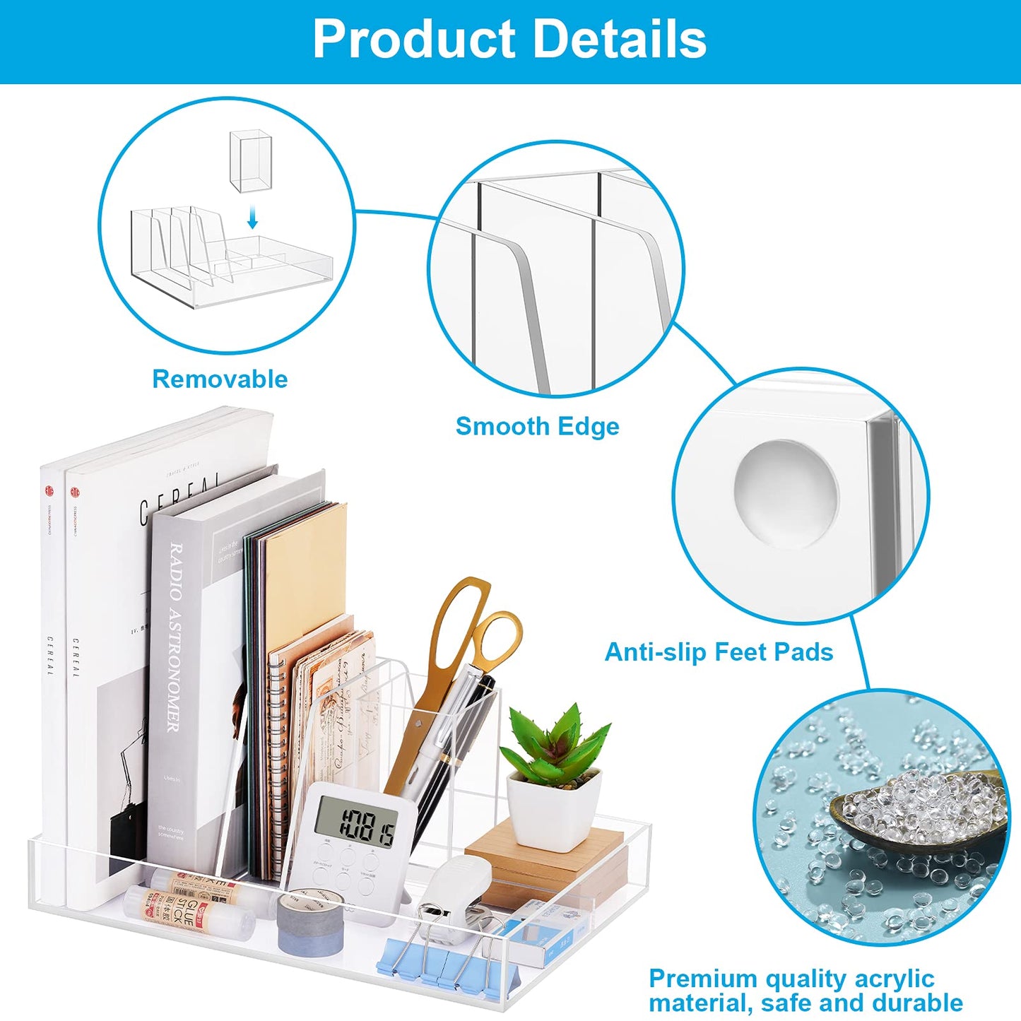 All-in-One Acrylic Desk Organizer Set (2 Pack), Includes a Multi-Functional File Sorter and a Matching Pencil Holder, Clear Office Organizers for Desktop, Magazine, and Pen Storage