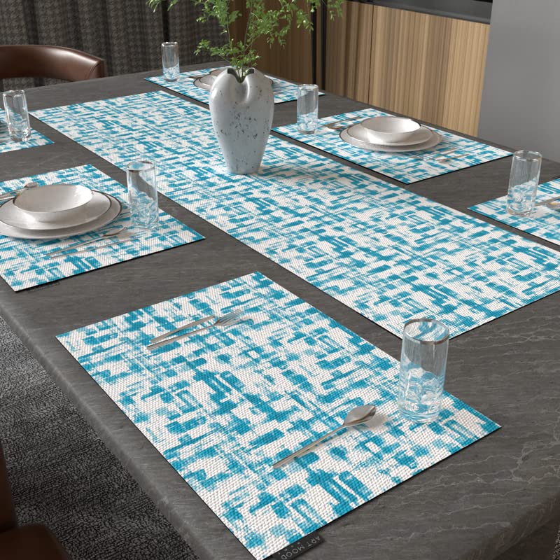 Izzy Leaf 7-Piece Dining Set, includes 6 Durable Canvas Placemats (45x30 cm) and 1 Table Runner (35x140 cm), Multicolor, a Fresh Botanical Design to Protect and Style your Table