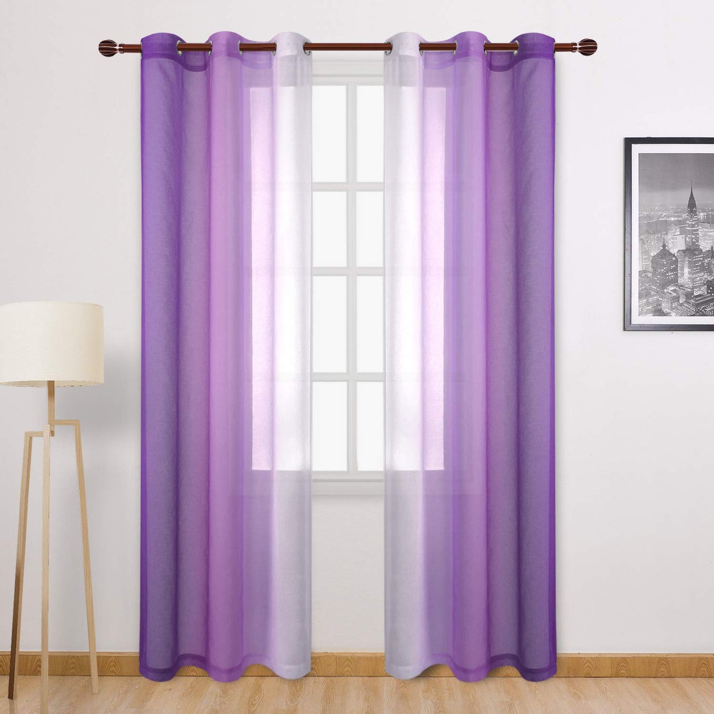 Modern Design Voile chiffon Curtains - Gradient colours- steel Grommets - 2 pieces - for living rooms and bedrooms