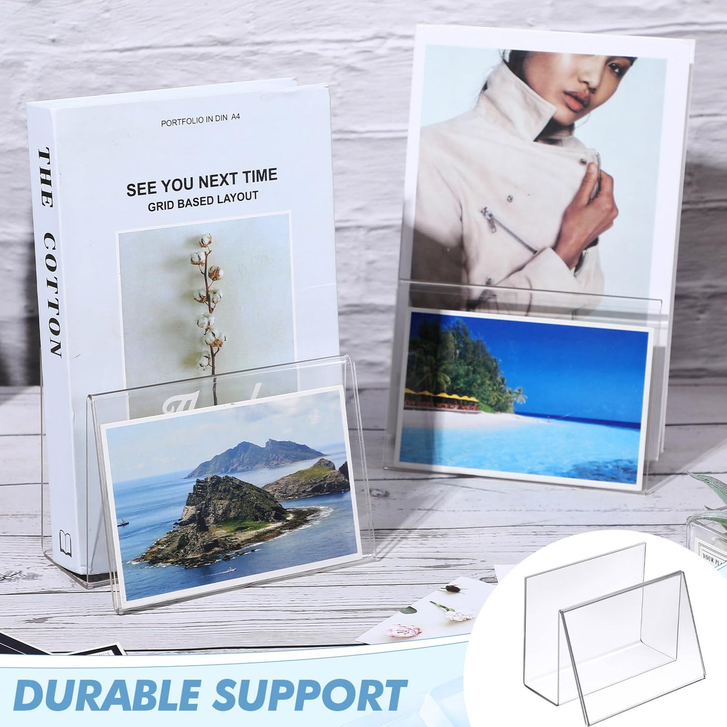 Clear Acrylic Postcard and Business Card Holder Set, 12 Pcs Display Stands for Index Cards, Greeting Cards, and Office Desk Organization