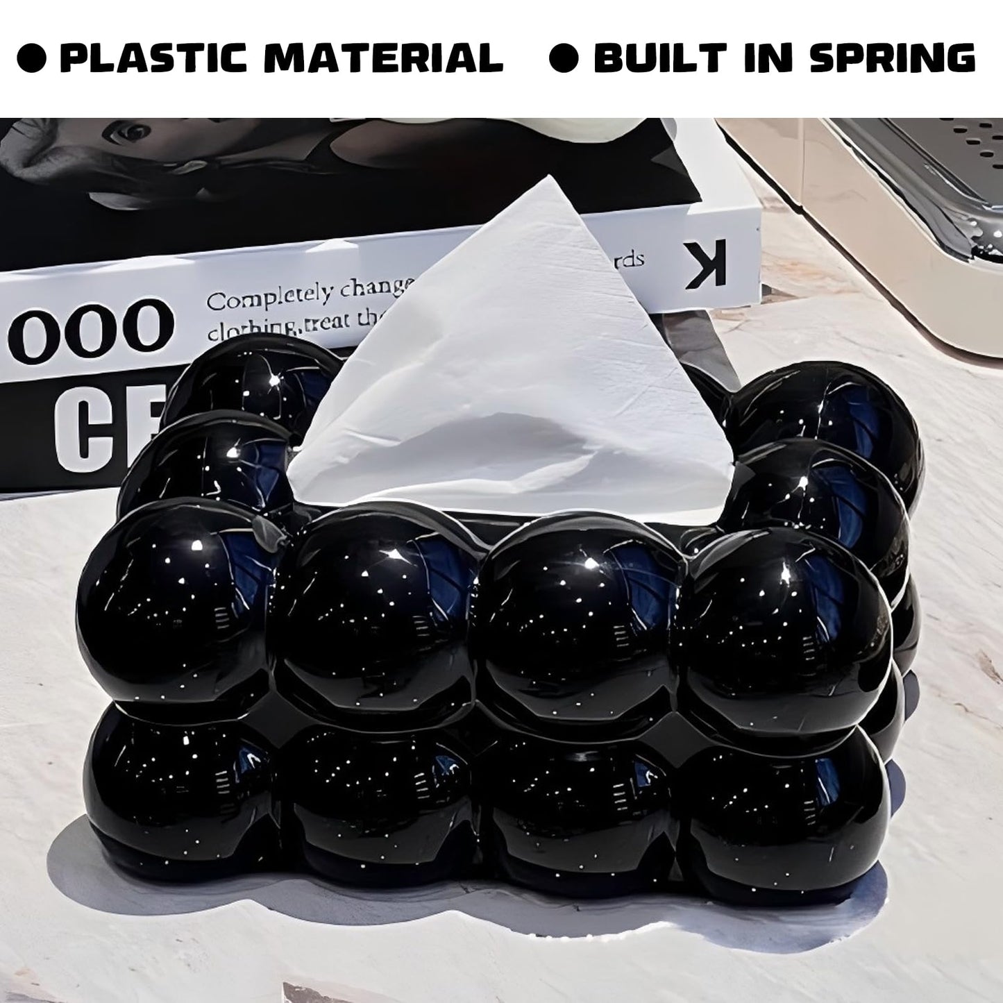 Embhlitfe Marshmallow Tissue Organizer Bubble Tissue Box Tissue Dispenser Rectangular Tissue Holder for Car Bathroom Table Party Home Office Restaurant (Black)