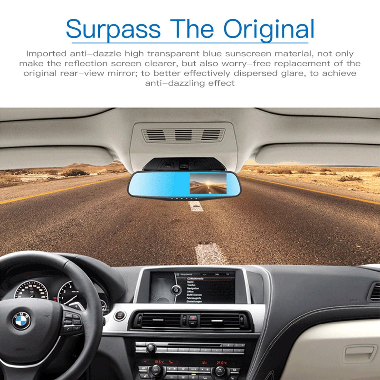 Dash Cam Mirror 1080P Full HD Front and Rear Dual Lens Car Driving Recorder, Wide-Angle Dashboard Camera DVR with G-Sensor, Loop Recording, Parking Mode, Motion Detection (Blue)