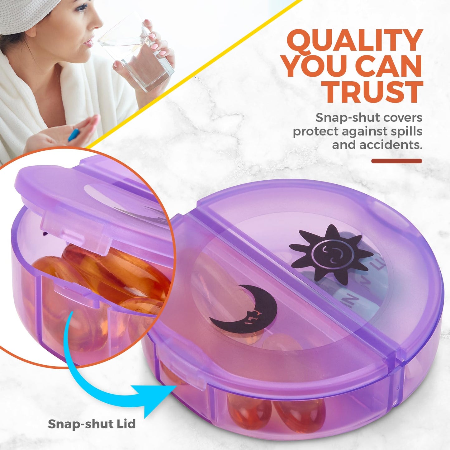 Weekly Pill Organizer, 7-Day AM/PM 2 Times-a-Day Compartments, Portable Travel Case for Pills, Vitamins, Fish Oils, and Supplements, Durable Rainbow Design, 2 Pack