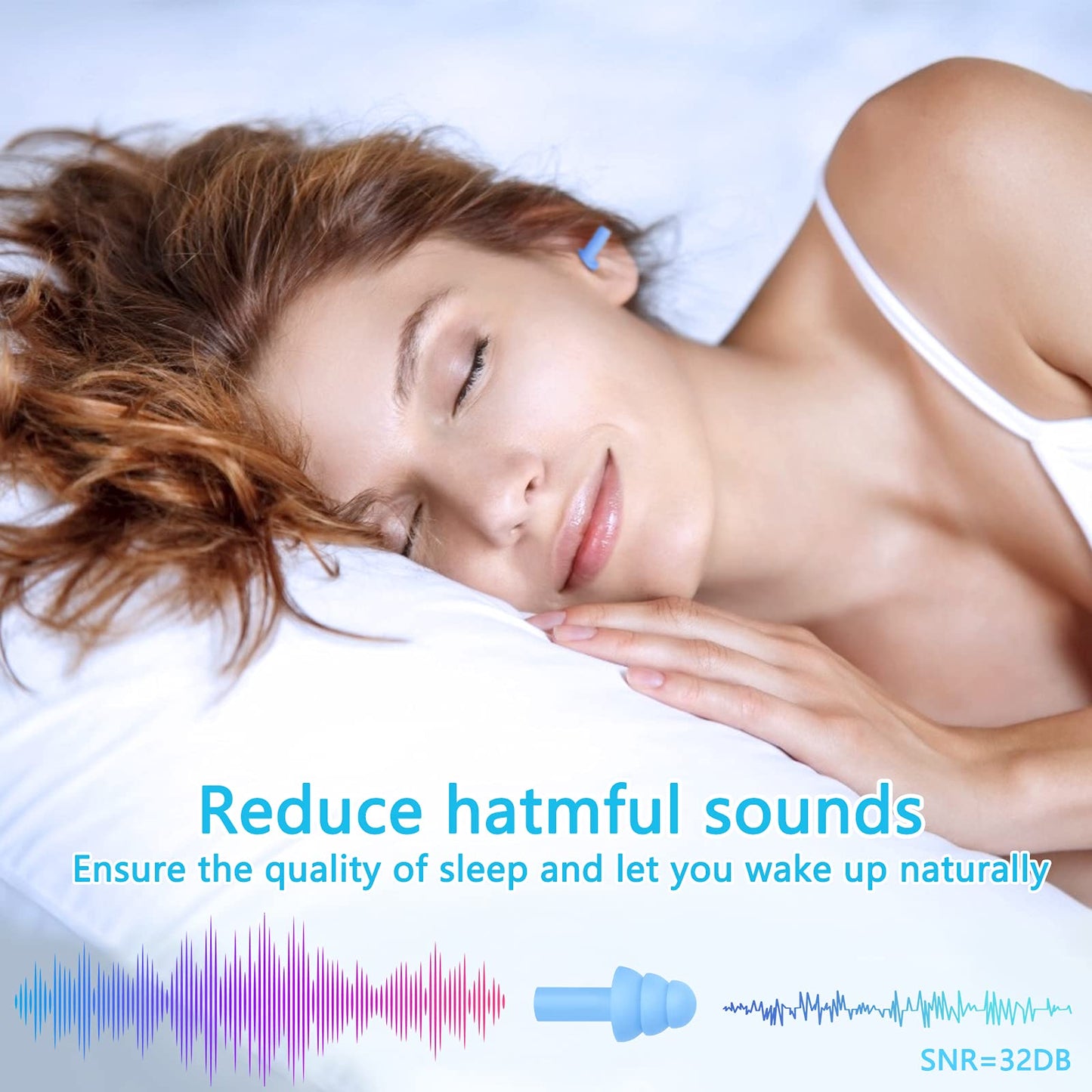 Szlishuo Reusable Silicone Earplugs, 8 Pairs of Noise Reduction Ear Plugs, Suitable for Sleeping, Swimming, Snoring, Concerts, Airplanes, Travel, Work, Noisy Places